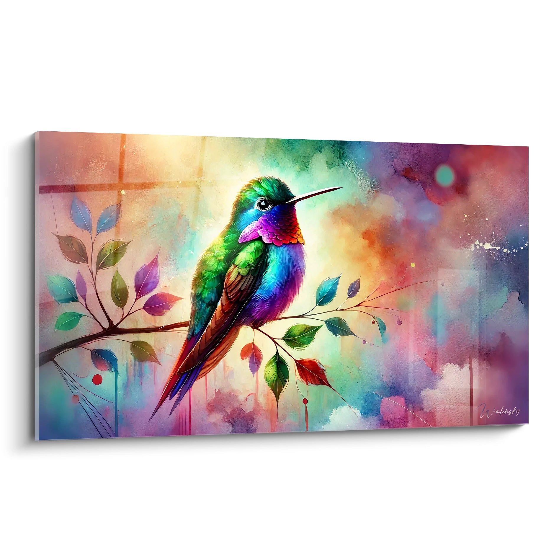 tableau colibri vu de biais : un melange de couleurs vives et d'energie qui illumine n'importe quelle piece. Ideal pour creer une ambiance dynamique et pleine de vie

