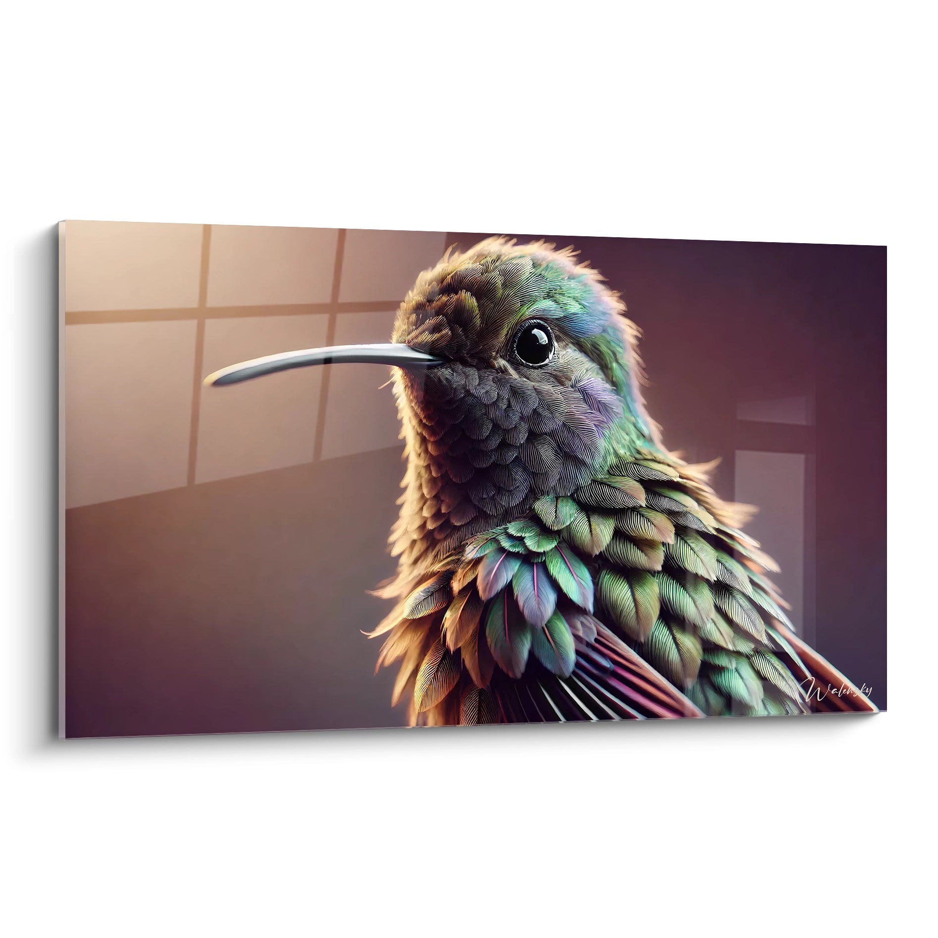 tableau colibri en gros plan pour sublimer votre interieur couleurs riches et nuances realistes ideal pour un salon ou une chambre touche exotique et contemporaine qui attire l attention

