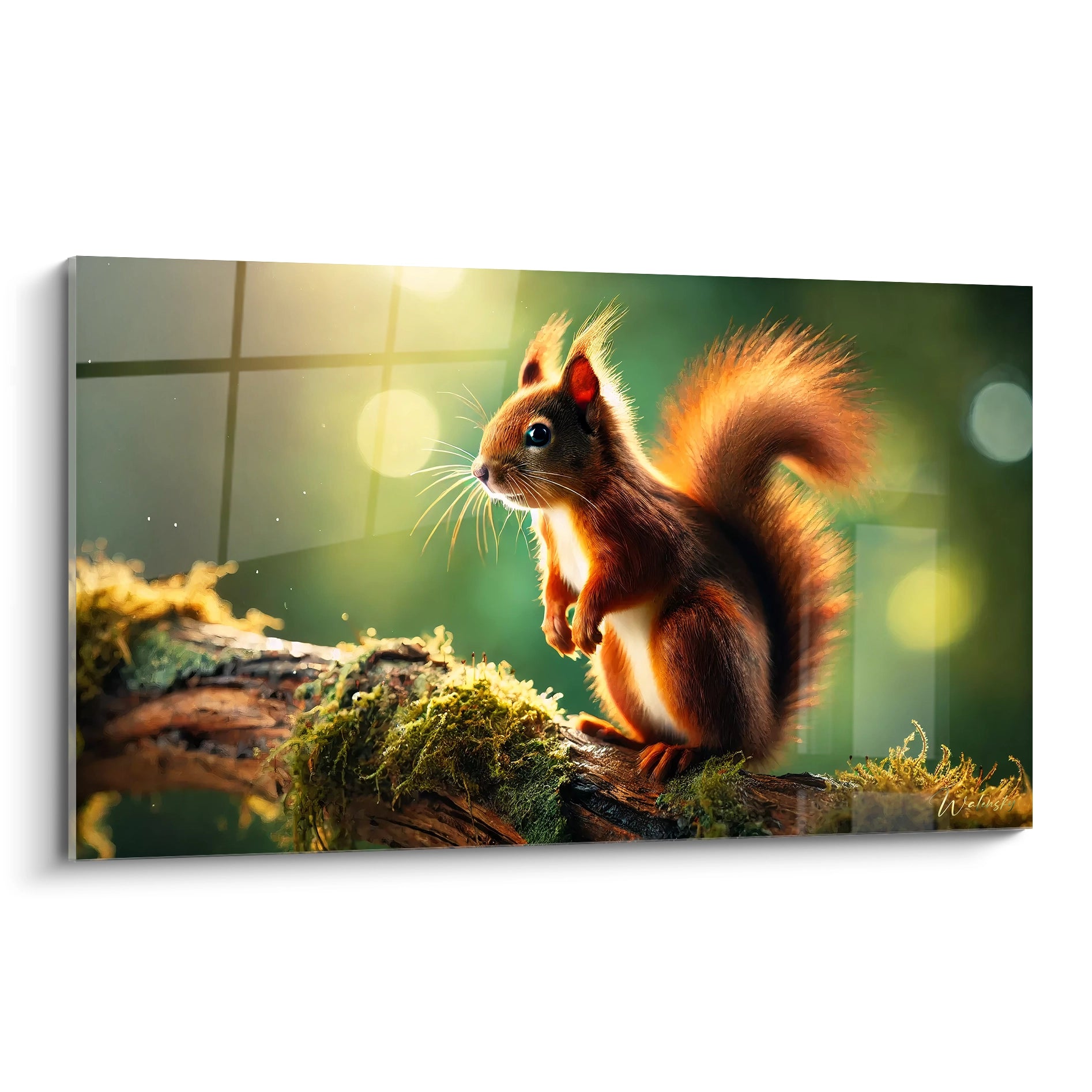 tableau ecureuil capturant la vivacite de l animal sur une branche moussue. Ideal pour une deco nature, il s accorde parfaitement a tout type d interieur moderne ou rustique

