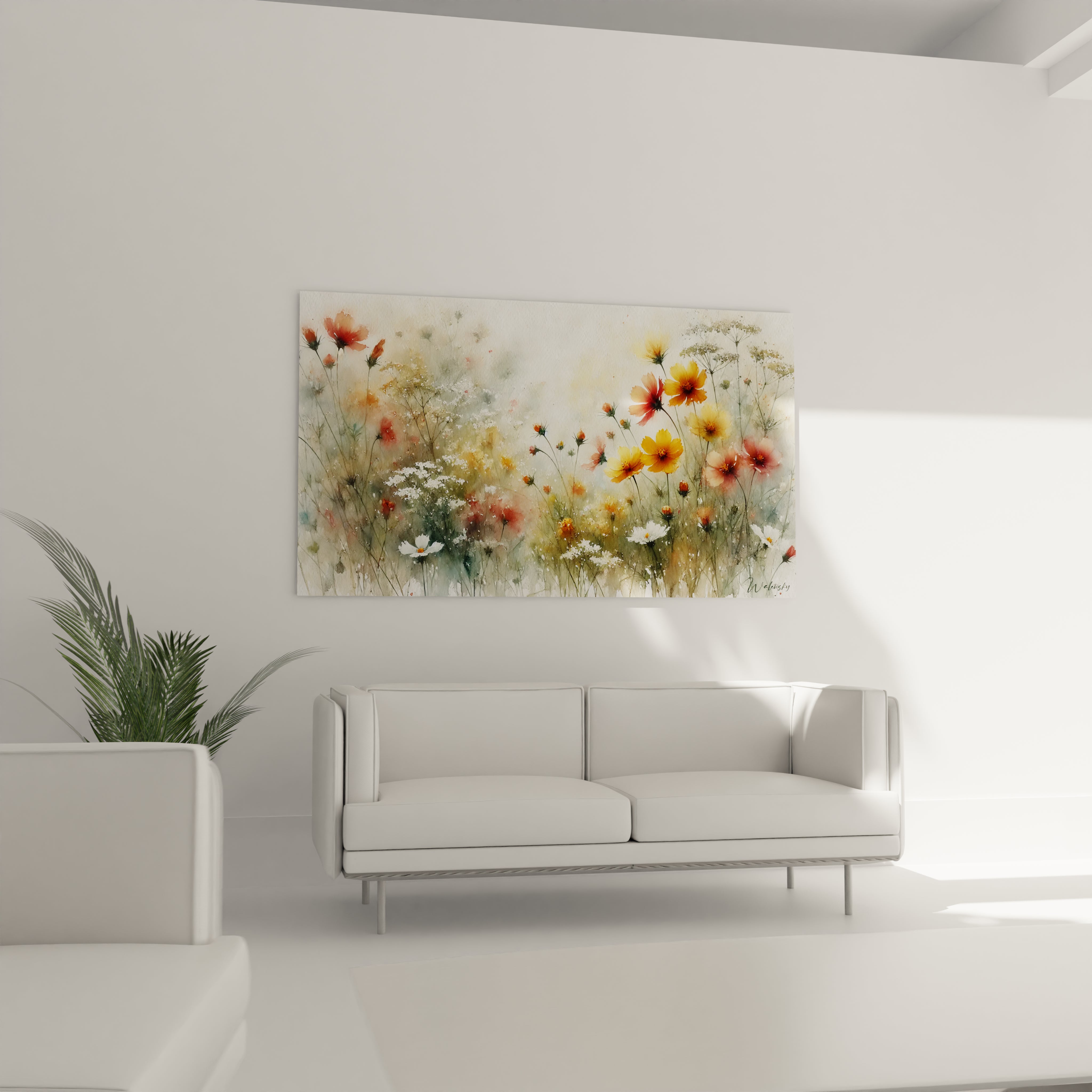 Tableau Fleur accroche au-dessus du canape, ideal pour creer une ambiance elegante dans le salon. Les nuances multicolores rappellent la nature et apportent une touche de fraicheur et d'harmonie.

