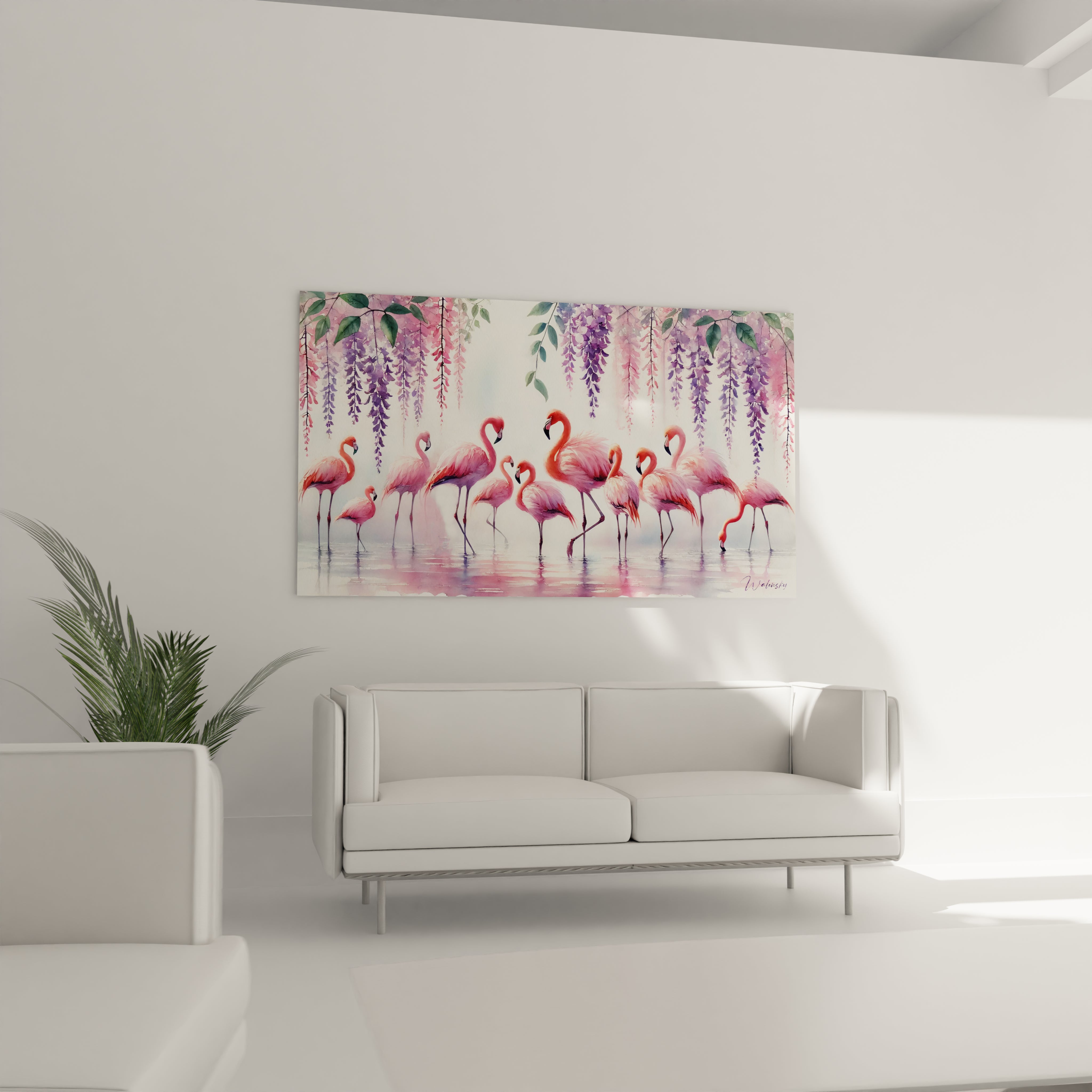 Ajoutez une note d'élégance à votre salon avec ce tableau flamand rose. Suspendu au-dessus du canapé, il enrichit l'ambiance de sérénité et de beauté naturelle.

