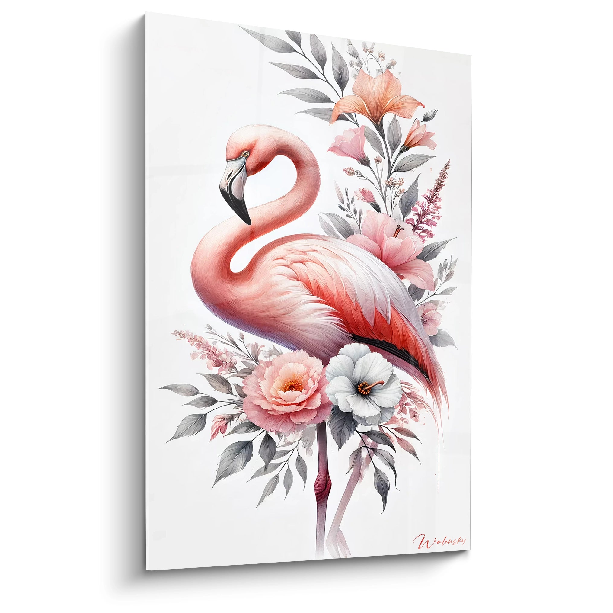 Découvrez le tableau flamand rose sous un angle captivant, mettant en avant la grâce de cet oiseau majestueux et la délicatesse de son environnement floral. Un ajout parfait pour votre déco.

