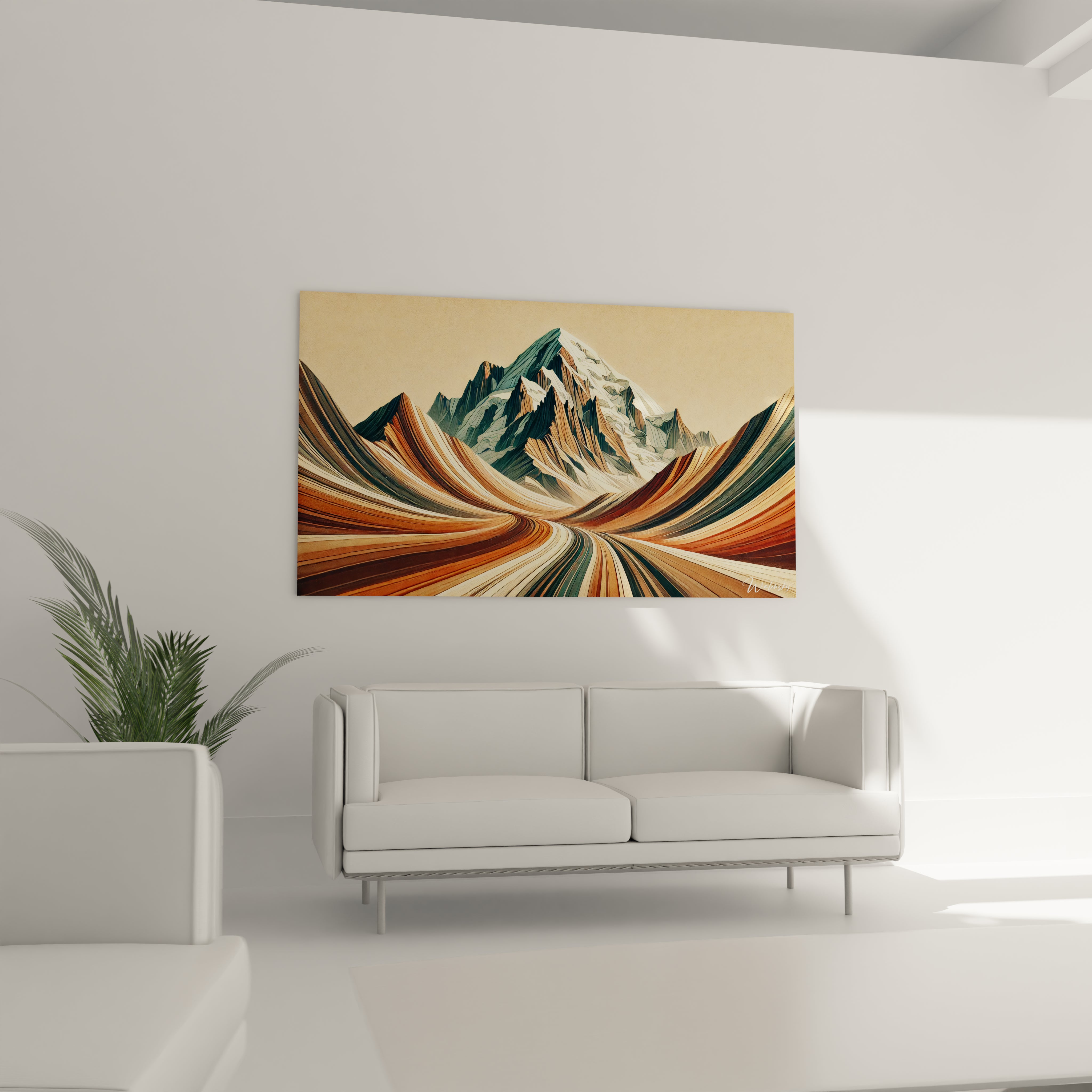 tableau france dans un salon moderne accroche au dessus du canape nuances chaleureuses lignes geometriques reliefs profonds pour une touche artistique contemporaine

