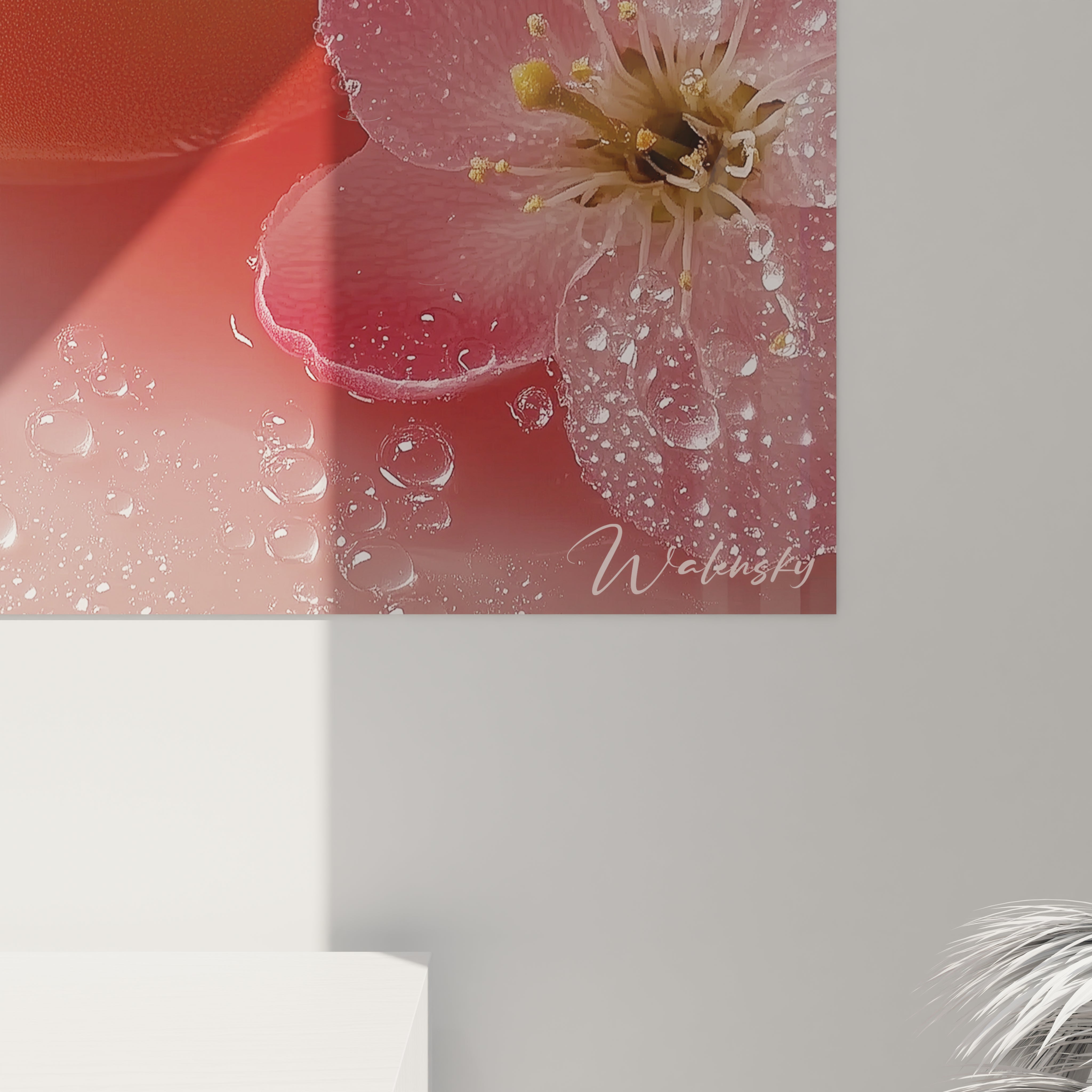 Un tableau fruit montrant des pêches juteuses et des fleurs en gros plan, avec des nuances de rose, d’orange et de blanc. Les surfaces sont détaillées, avec des effets lumineux et des textures douces.







