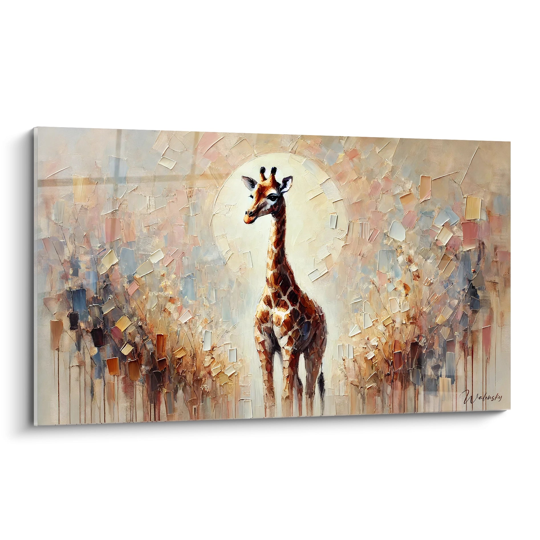 Ce tableau girafe majestueux, vu de biais, révèle la beauté naturelle de l'animal. Avec son style moderne et abstrait, il ajoutera une touche d'élégance à tout espace décoratif.

