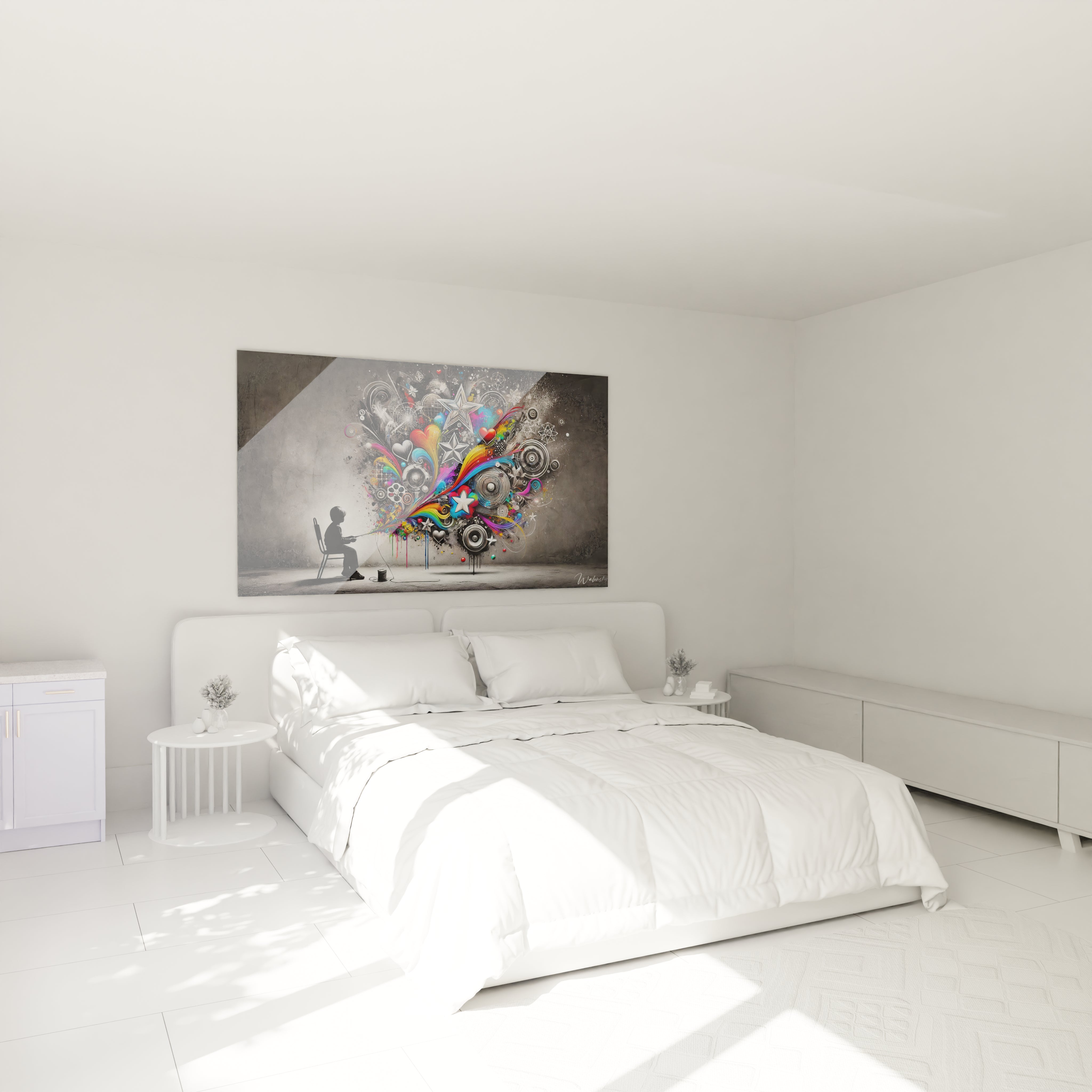 Transformez votre chambre avec ce tableau graffiti. Place au reve et a l'inspiration avec une œuvre vibrante au dessus de votre lit.

