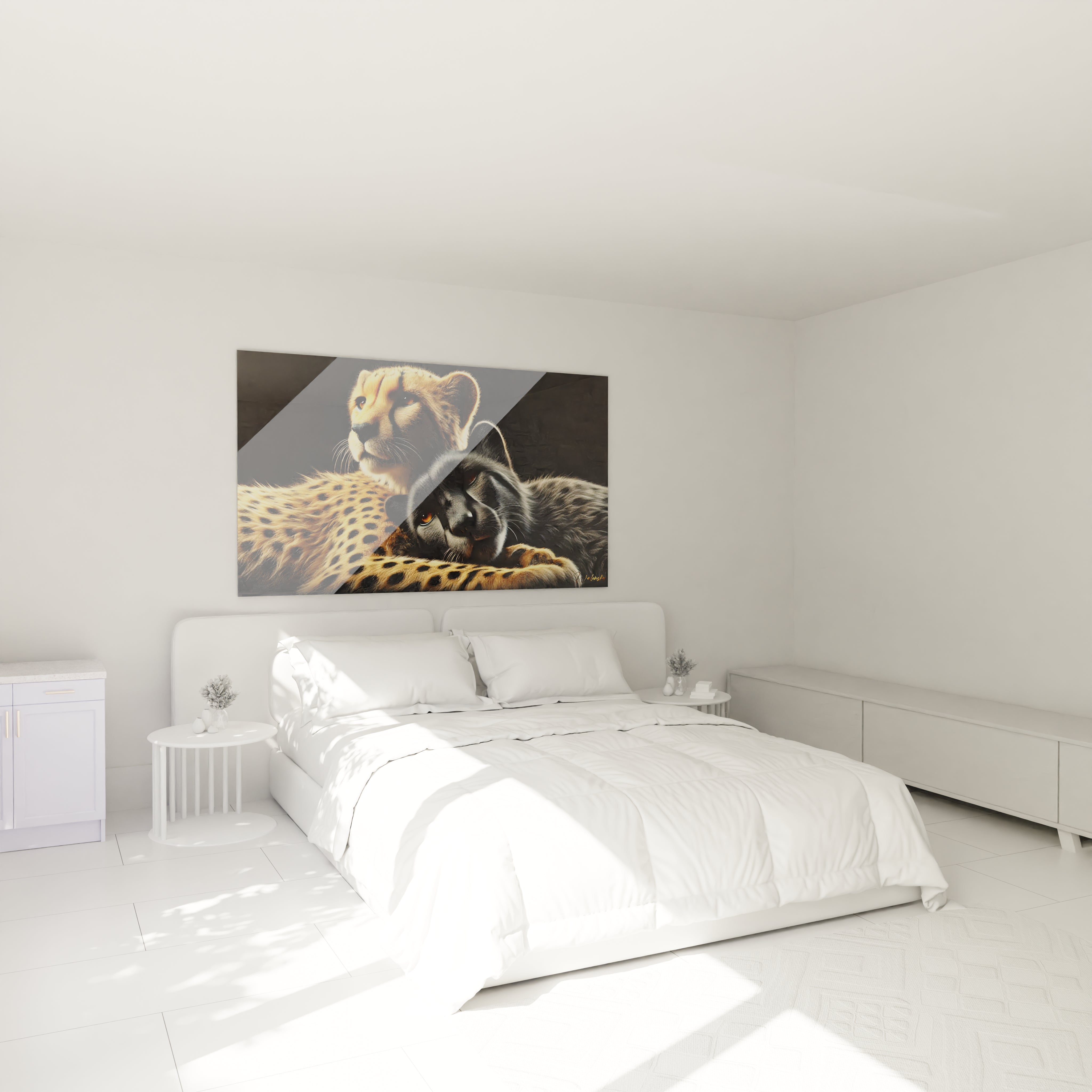 tableau guepard accroche au dessus du lit ajoutez une touche de serenite a votre chambre avec cette representation realiste et puissante des felins un tableau parfait pour une ambiance reposante

