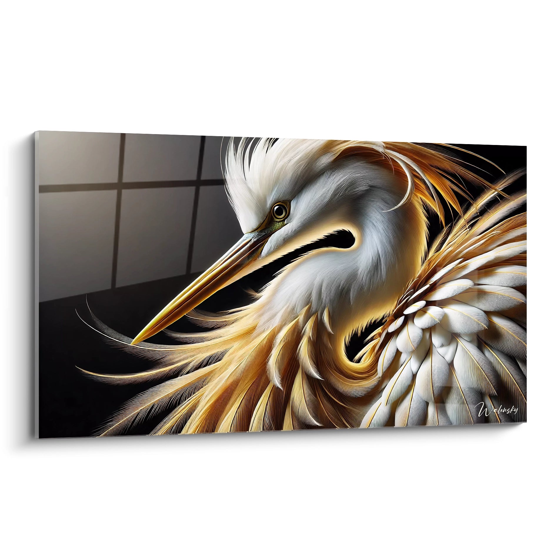 Admirez ce tableau heron vue de biais sa precision et la texture detaillee du plumage apportent elegance et serenite parfait pour sublimer un espace interieur avec une touche artistique contemporaine

