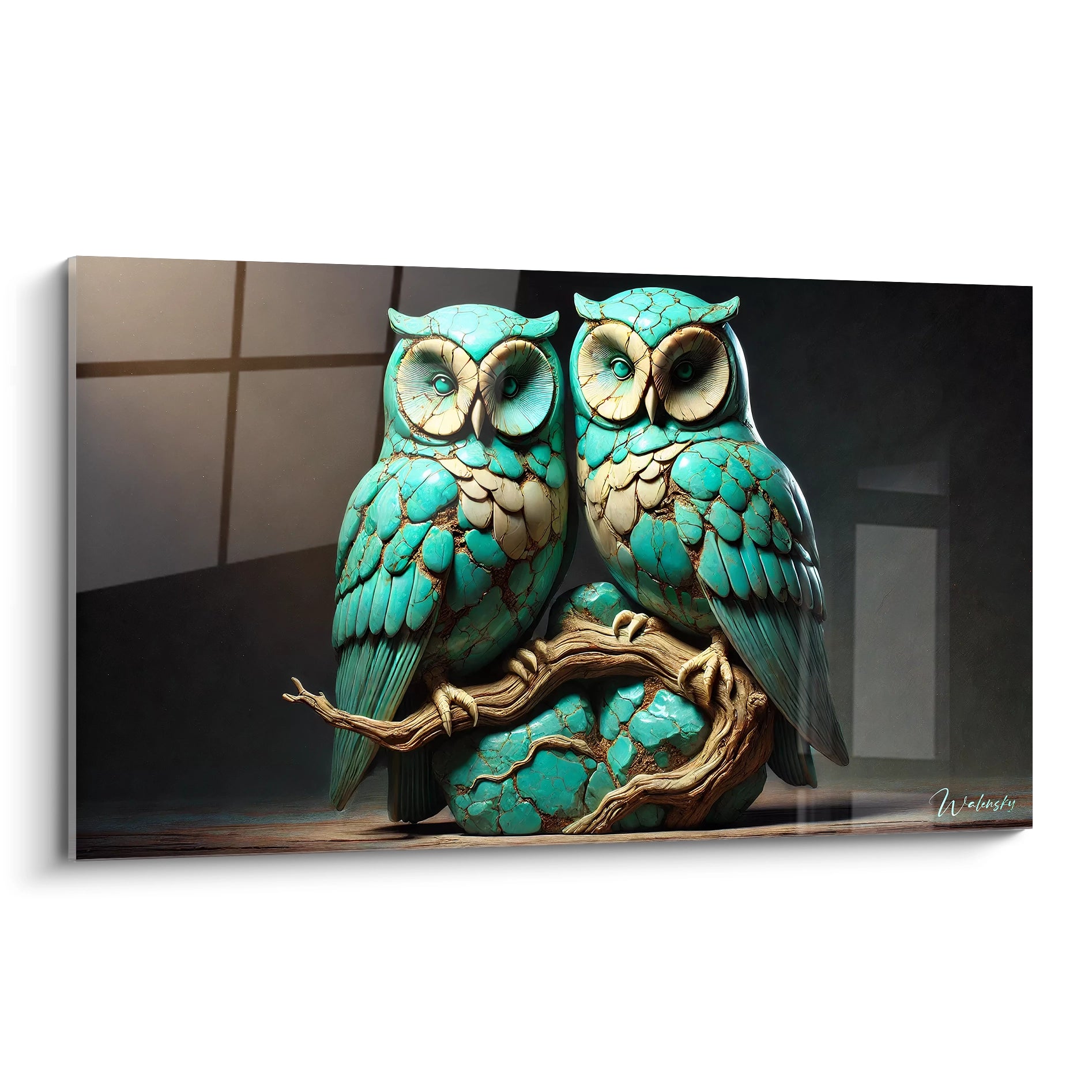 Ce tableau hibou unique avec ses nuances de bleu et beige ajoute une touche artistique apaisante a votre interieur, parfait pour une ambiance zen et naturelle.

