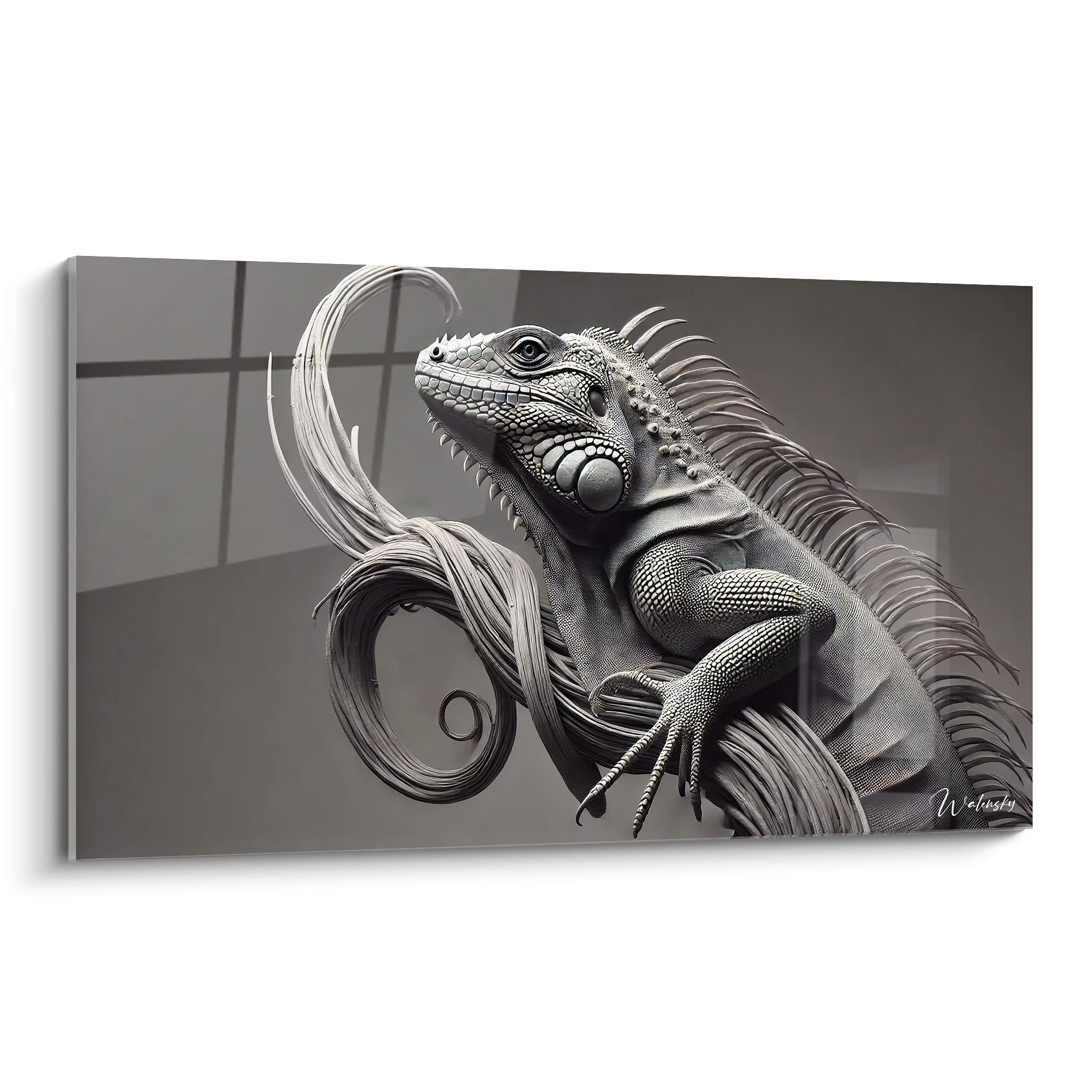 tableau iguane avec des details fascinants qui capturent la texture et la majesté de cet animal dans un style contemporain accroché sur votre mur sera l'ajout parfait a votre espace

