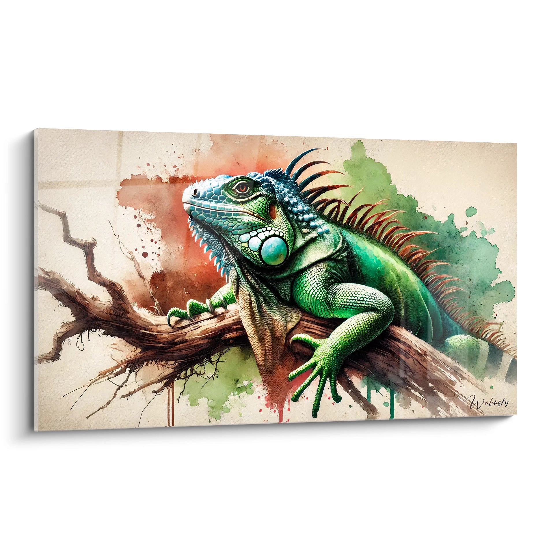 Ce tableau iguane capture la majestueuse posture de l'animal, avec des couleurs éclatantes qui donnent vie à son environnement naturel. Une œuvre vibrante qui illumine votre espace.

