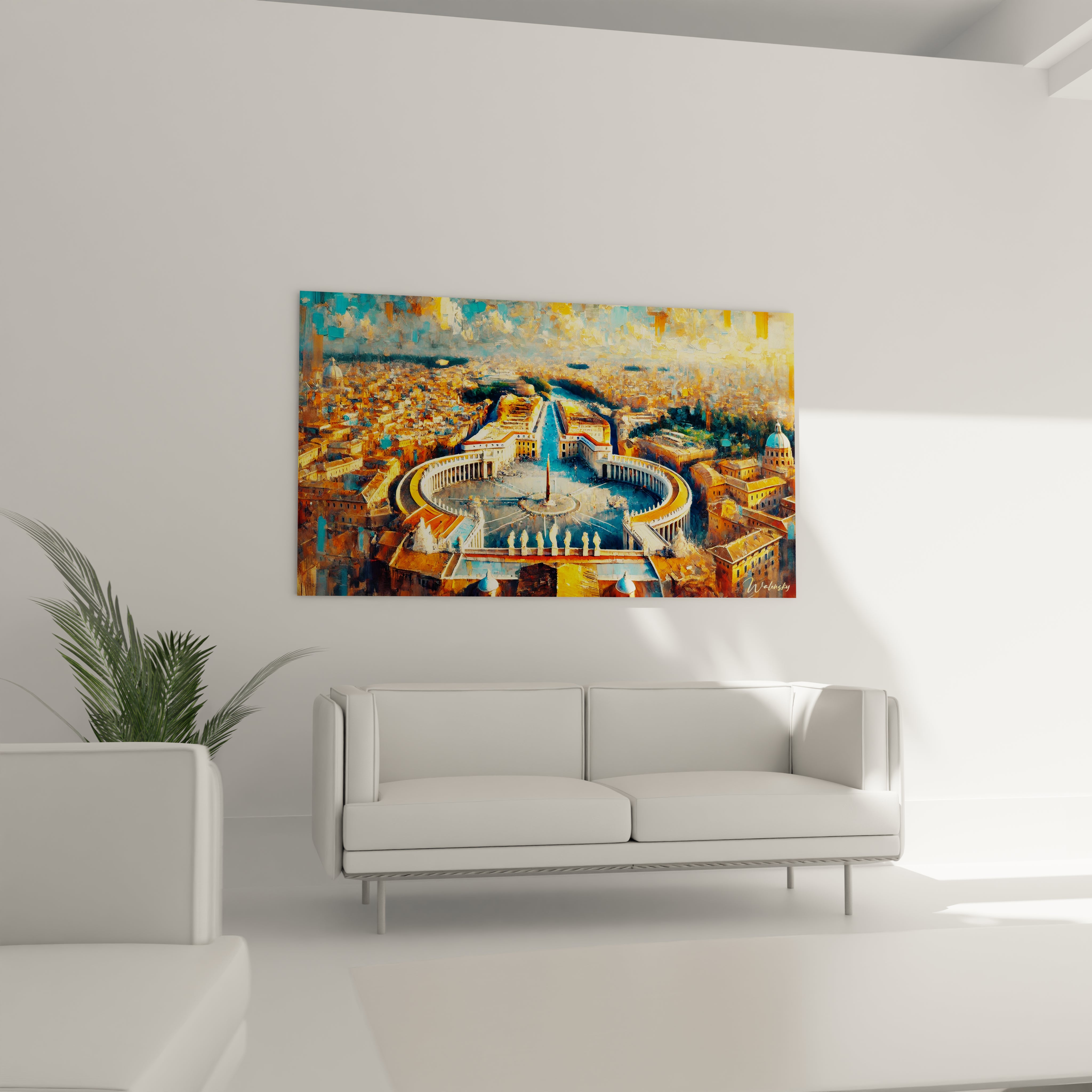 Au-dessus d’un canapé, ce tableau Italie transforme le salon en un hommage aux ruelles pittoresques et aux paysages lumineux de Toscane. L’orange chaleureux et le bleu apaisant s’harmonisent parfaitement.

