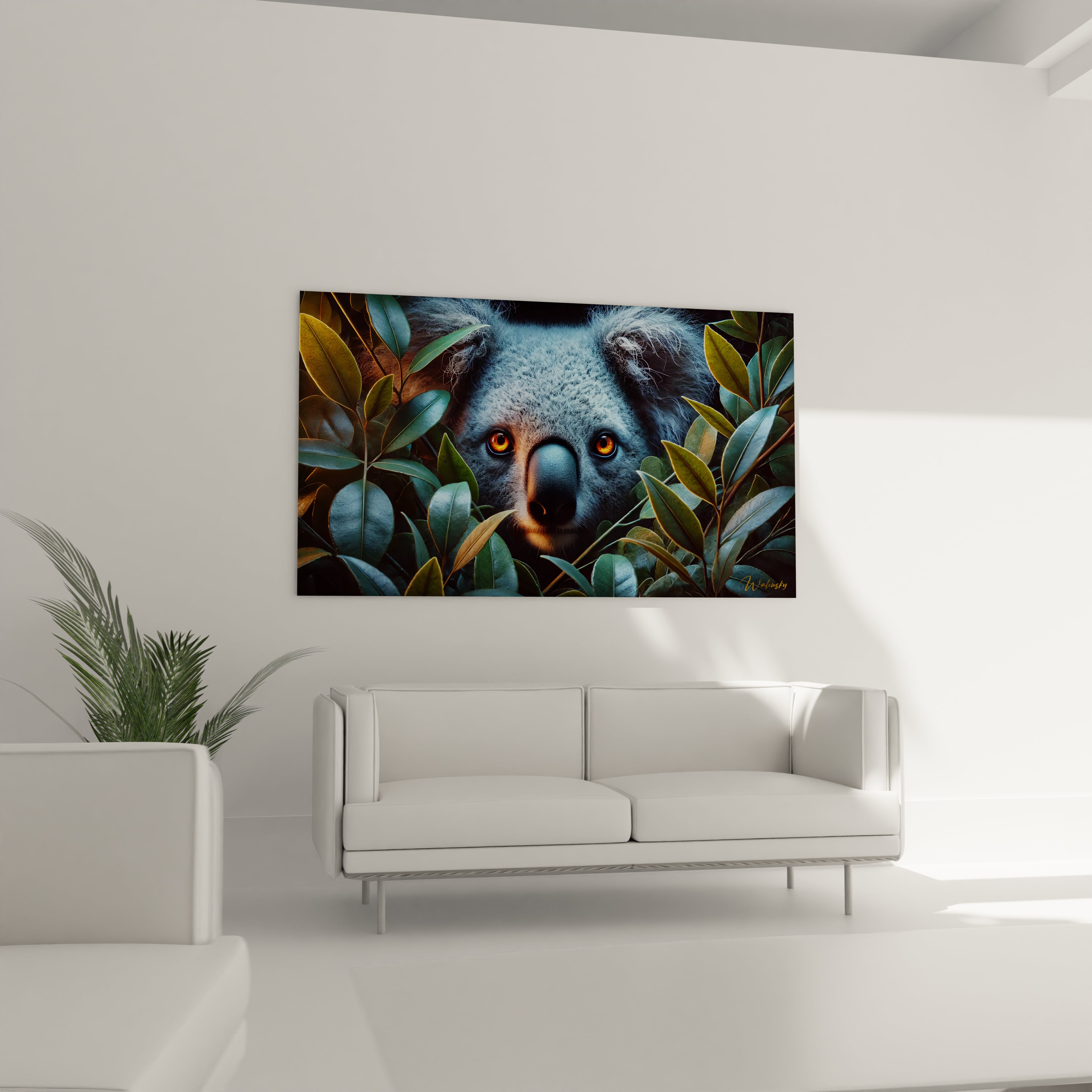 Ce tableau koala ajoute une touche de nature exotique au salon, ses contrastes de couleurs et son effet cache-cache dans les feuillages offrent un espace captivant et apaisant.

