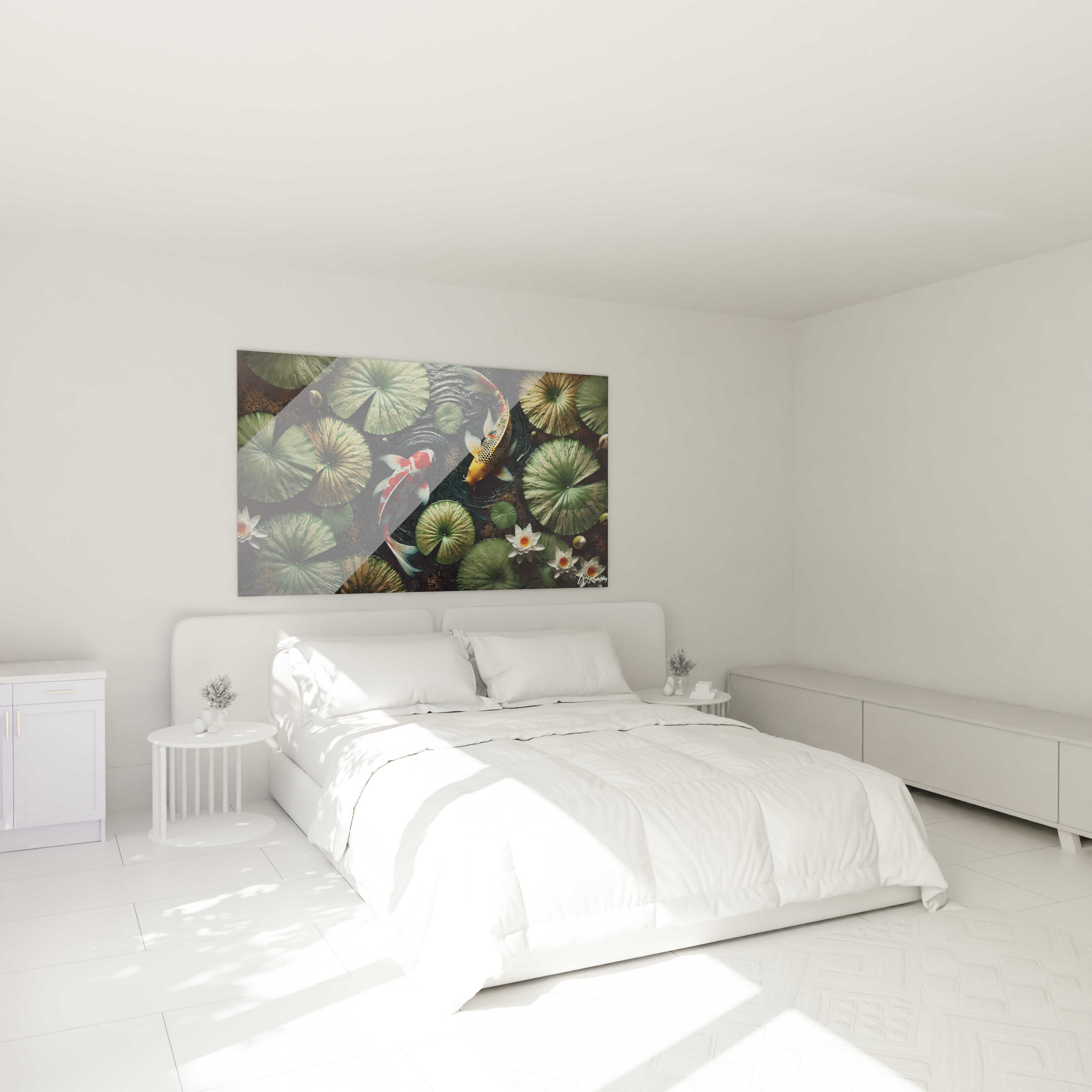 Transformez votre chambre en havre de paix avec ce tableau koi zen. Placé au-dessus du lit, il apporte calme et harmonie à votre espace.

