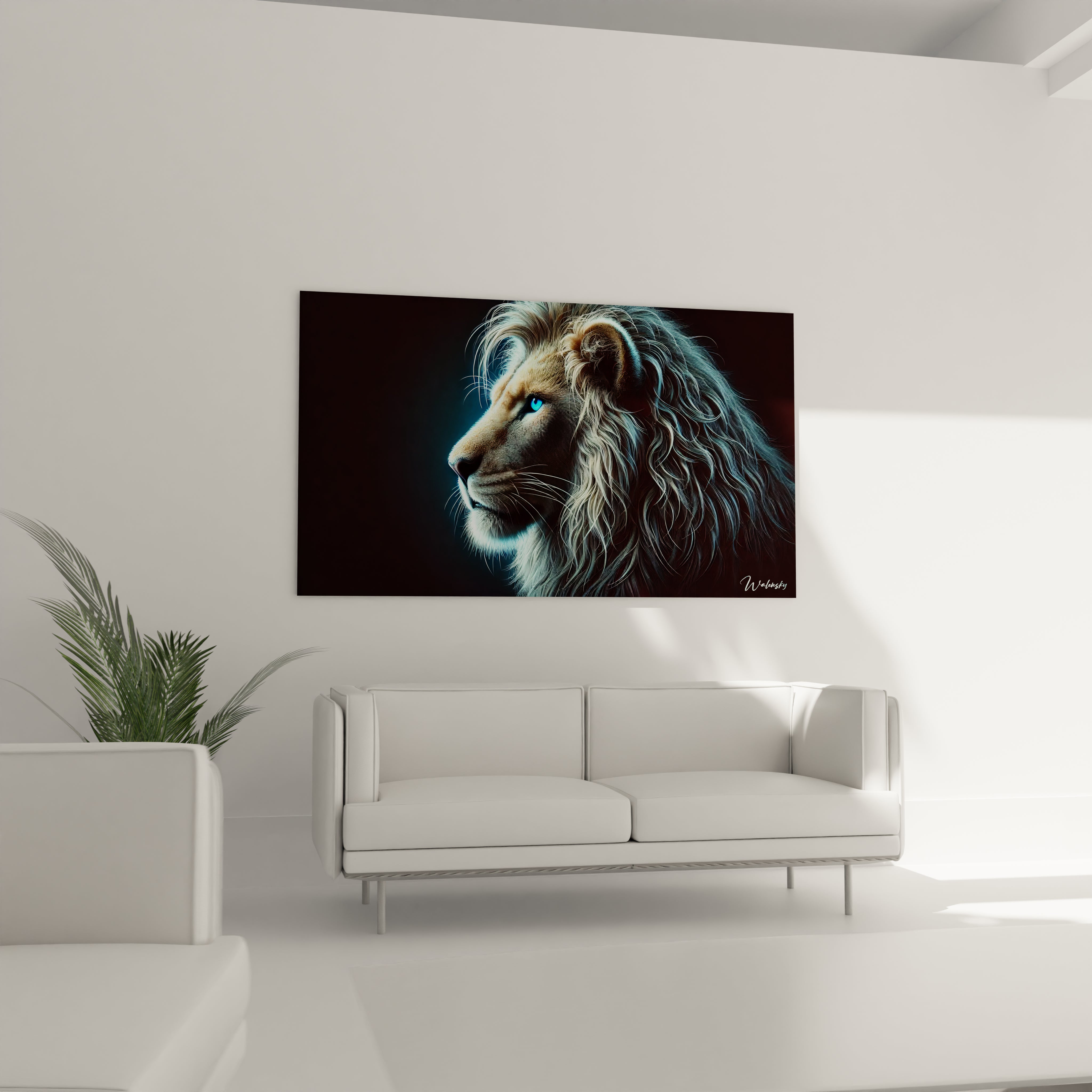 Parfaitement placé au-dessus du canapé, ce tableau lion  devient le point focal de votre salon. Avec ses détails minutieux, il crée une ambiance moderne et naturelle dans votre intérieur.

