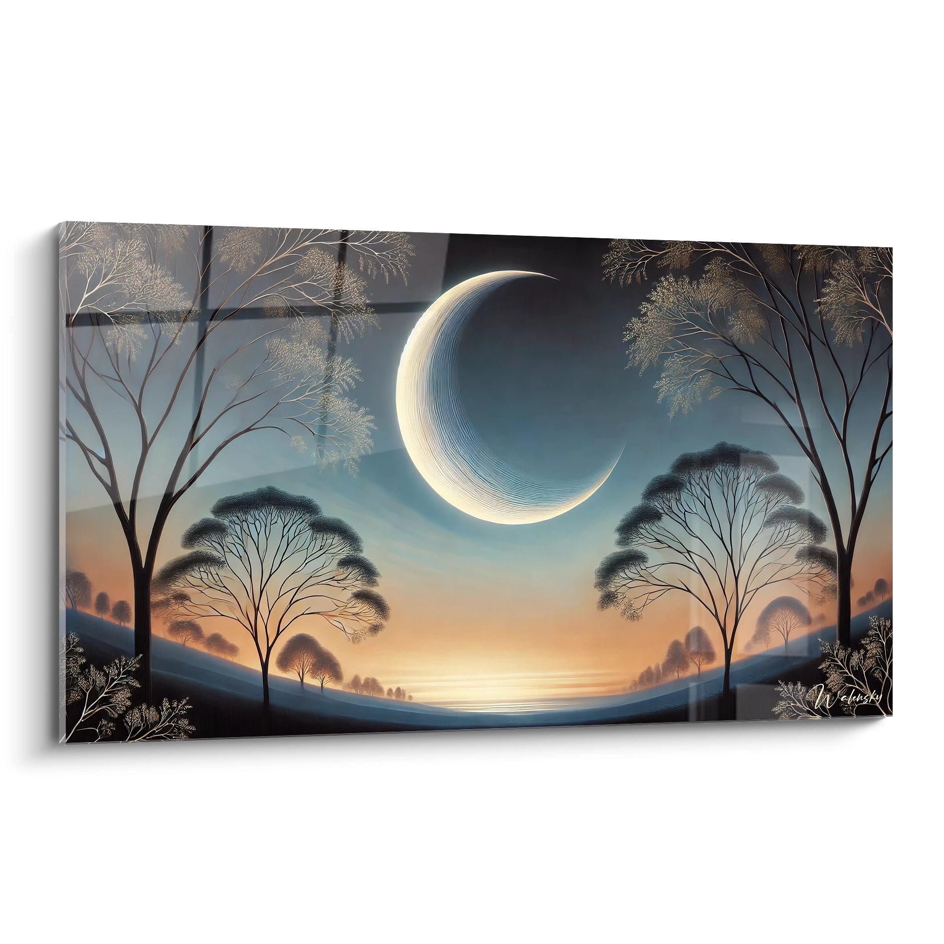 Admirez le tableau Lune en pleine lumière. Son design epure et ses teintes apaisantes capturent l'elegance mystique du ciel nocturne. Ideal pour sublimer vos espaces interieurs.

