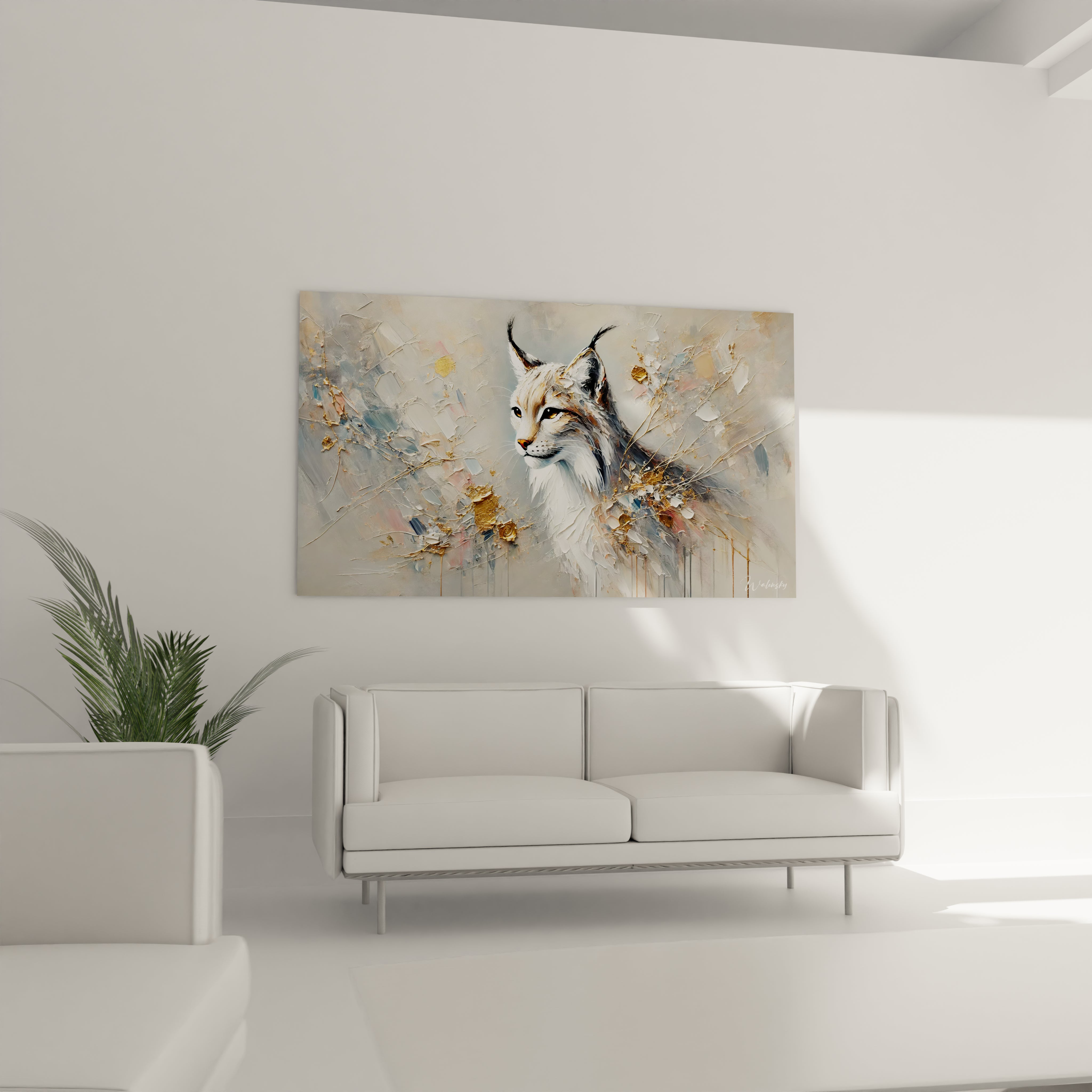  Accroché au-dessus du canapé, ce tableau lynx devient le point focal de votre salon. Sa représentation réaliste et ses textures subtiles enrichissent votre décoration intérieure.