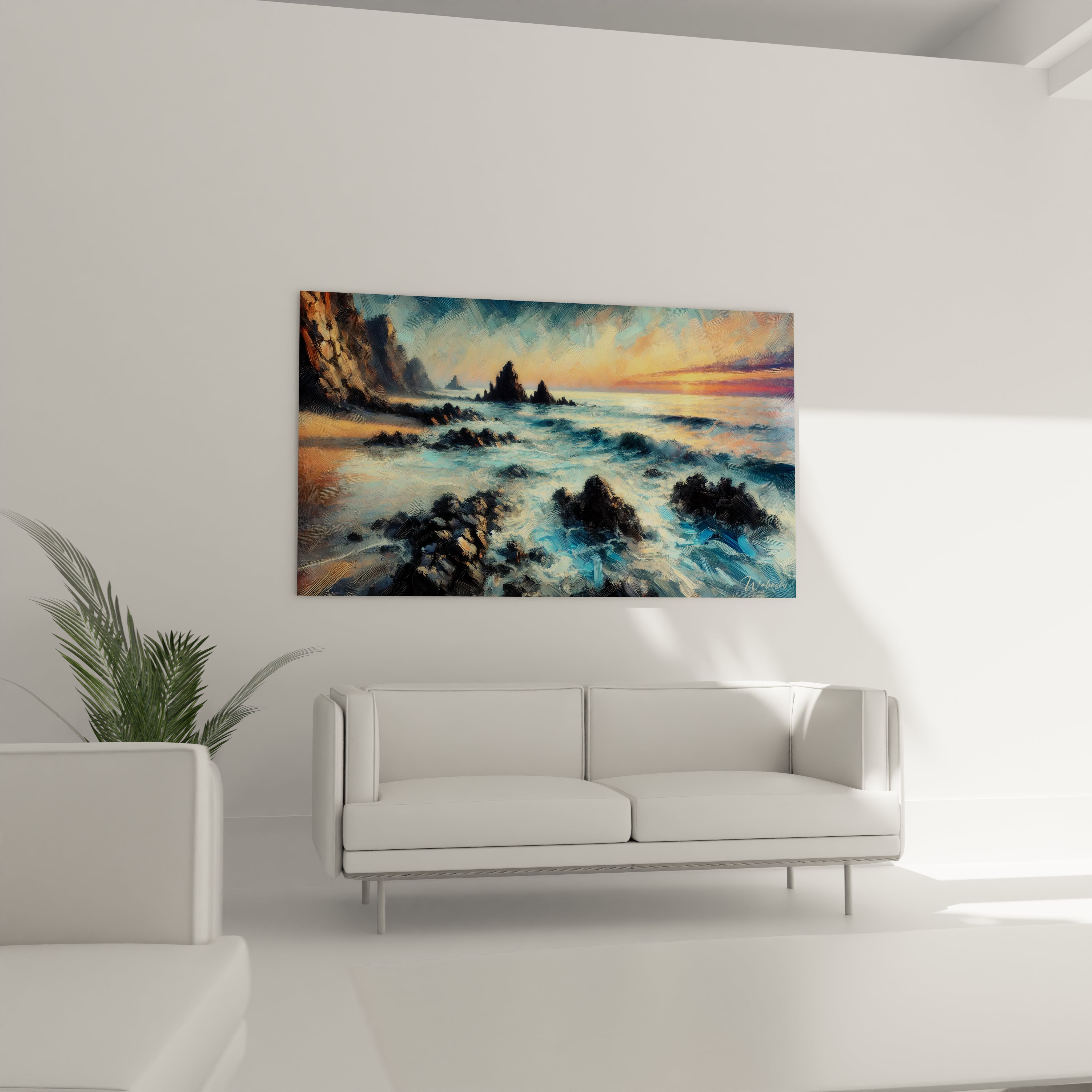 Transformez votre salon avec ce tableau Mer au-dessus du canapé. Son impressionnisme texturé et ses couleurs vibrantes apportent une touche de nature sauvage à votre intérieur.

