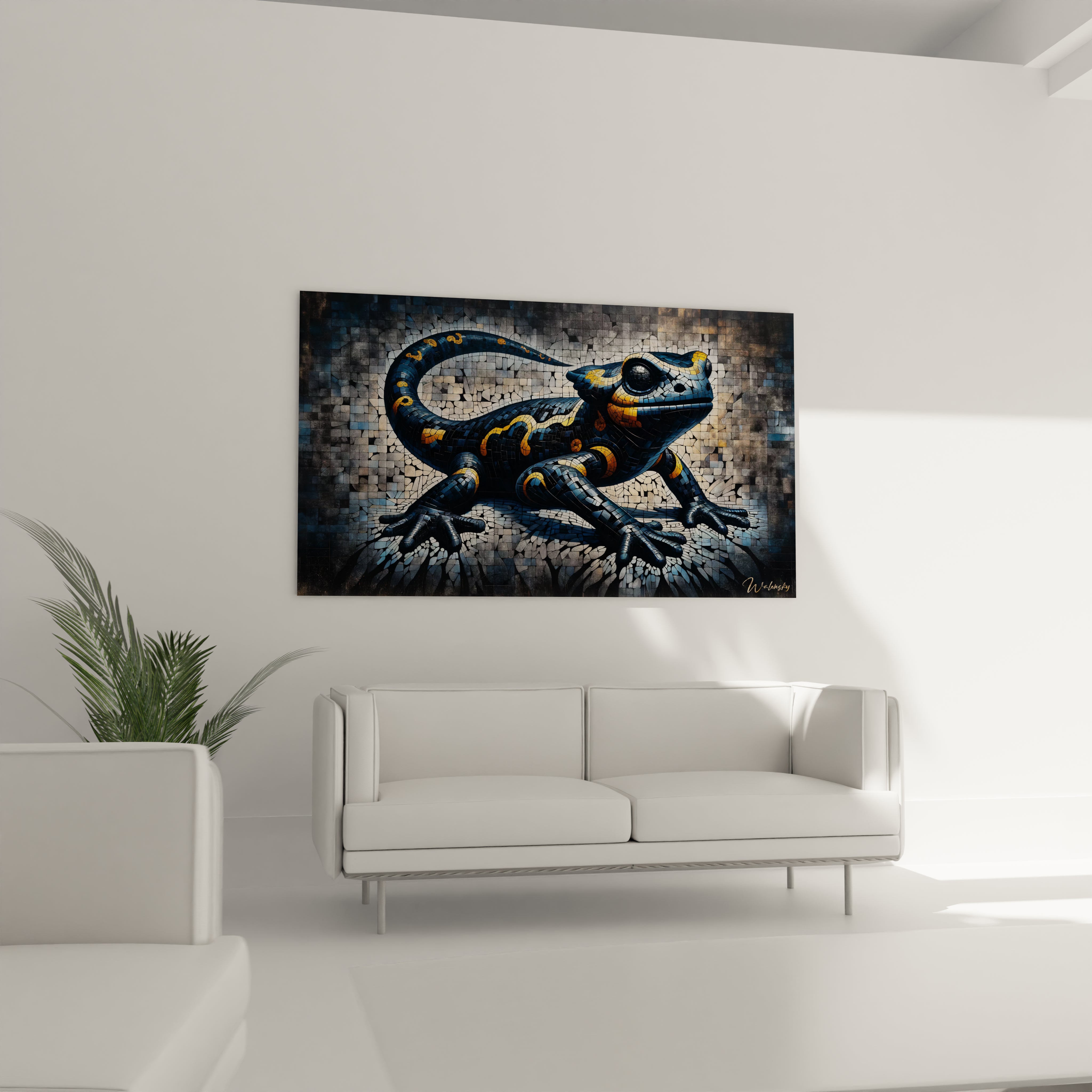 Sublimez votre salon avec ce tableau Mosaique accroché au-dessus du canapé, un point focal vibrant et inspirant qui attire tous les regards.

