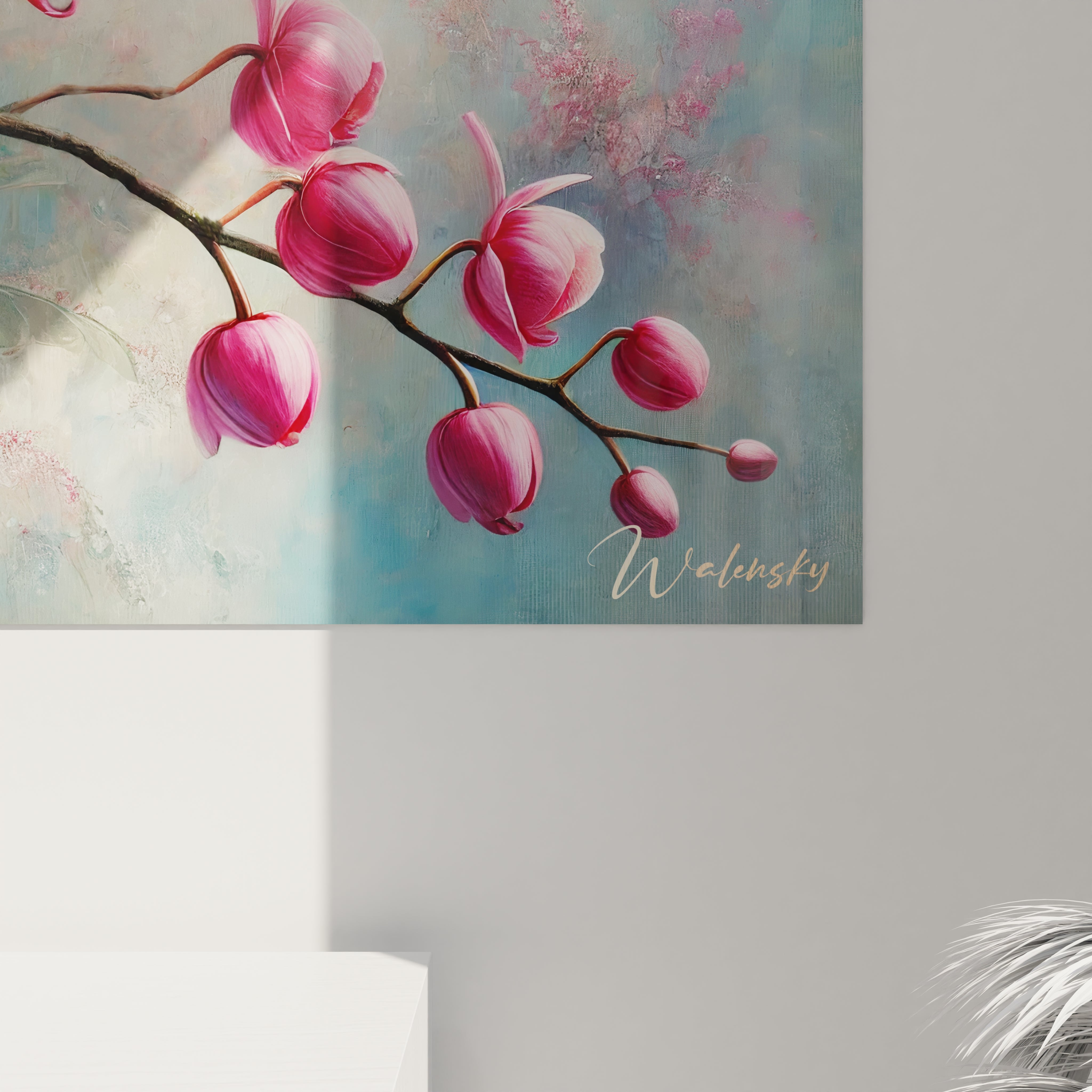 Vue rapprochee du tableau Orchidee revelant la texture et la richesse des details floraux en rose et rouge. Un hommage vibrant aux nuances subtiles et a la beaute exotique des orchidées.






