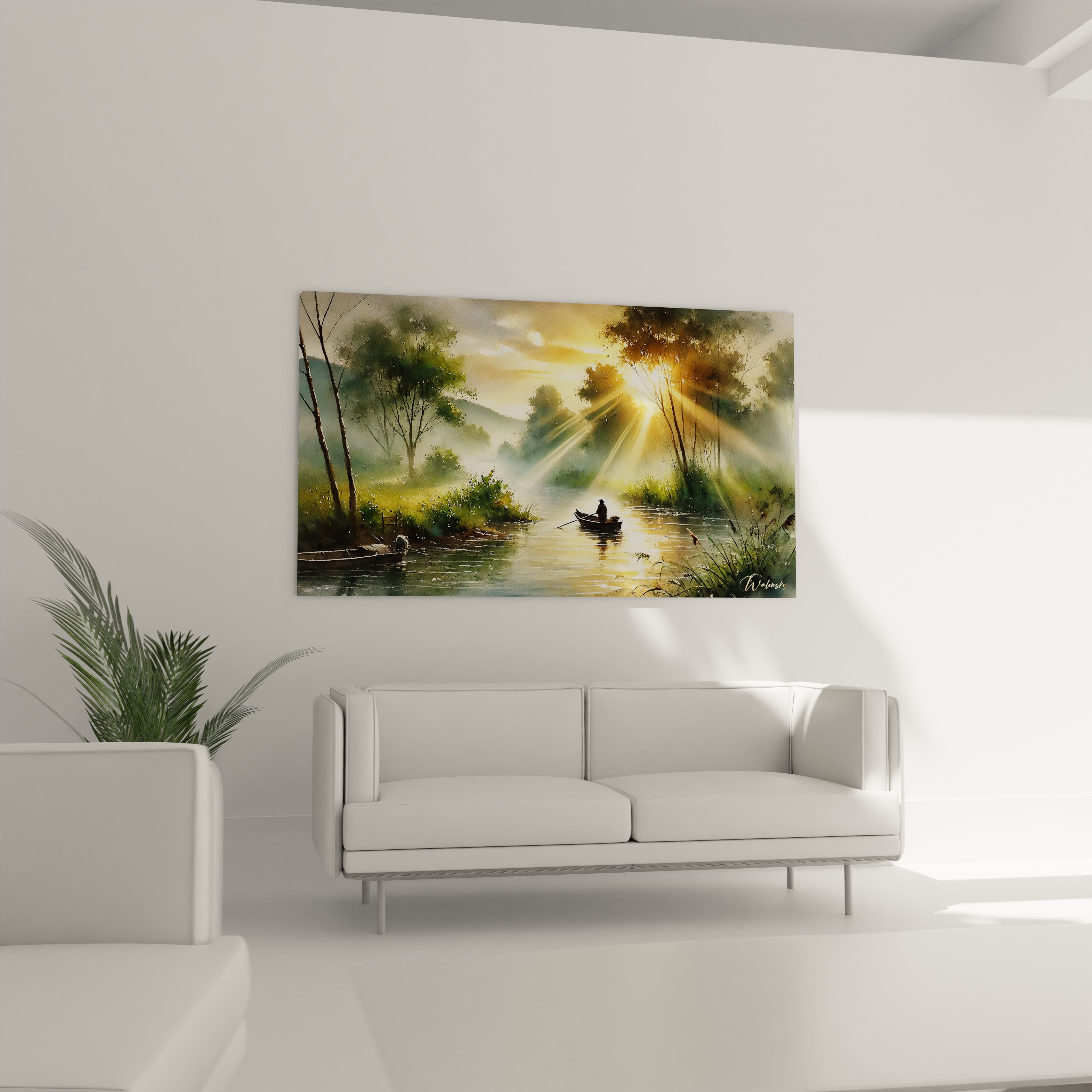 Dans votre salon, ce tableau décoration paysagère devient le point focal au-dessus du canapé. Ses couleurs apaisantes et son ambiance sereine enrichissent votre intérieur.

