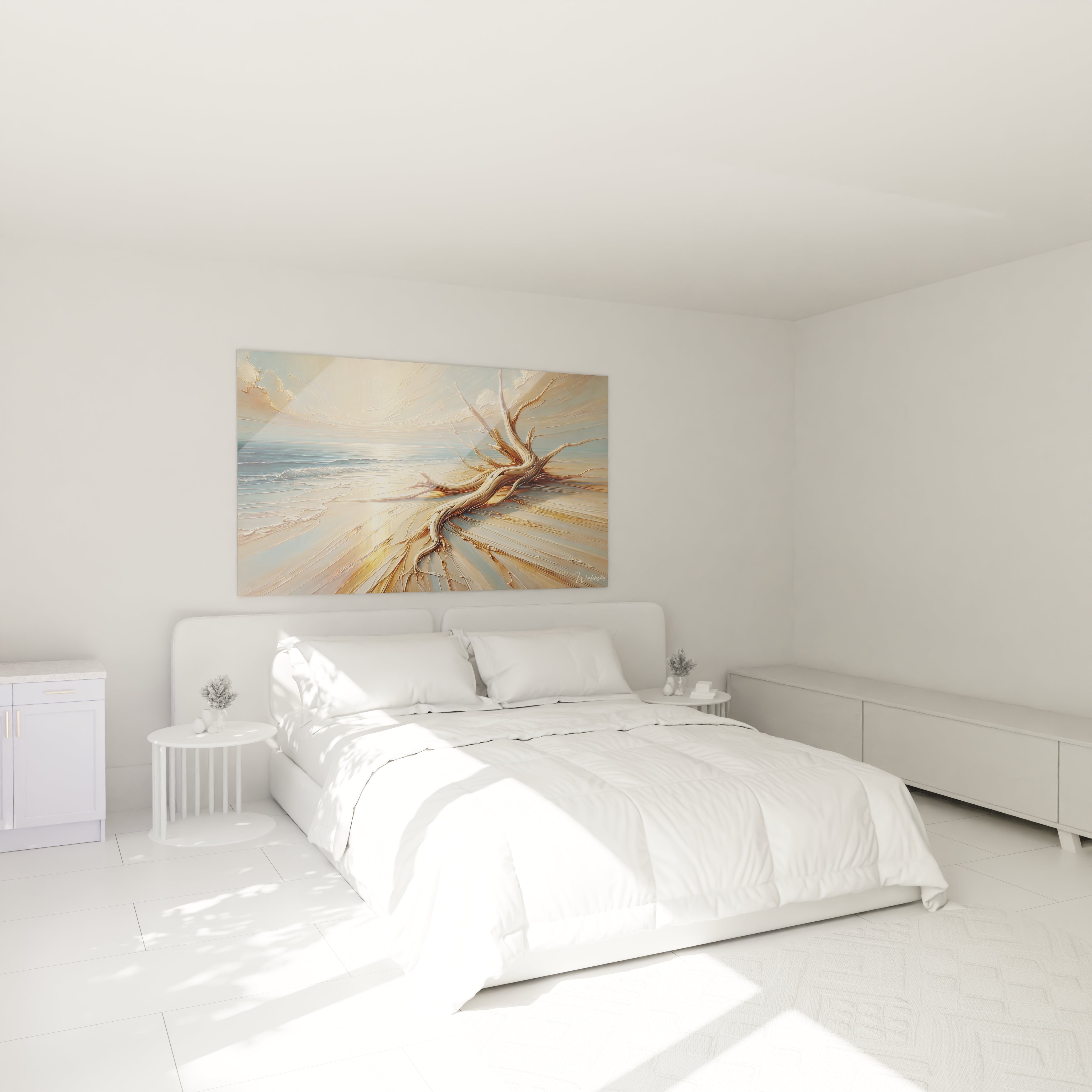 Apportez une touche de sérénité à votre chambre avec ce tableau Plage, suspendu au-dessus de votre lit. Ses tons doux et lumineux créent une ambiance apaisante, parfaite pour se détendre.

