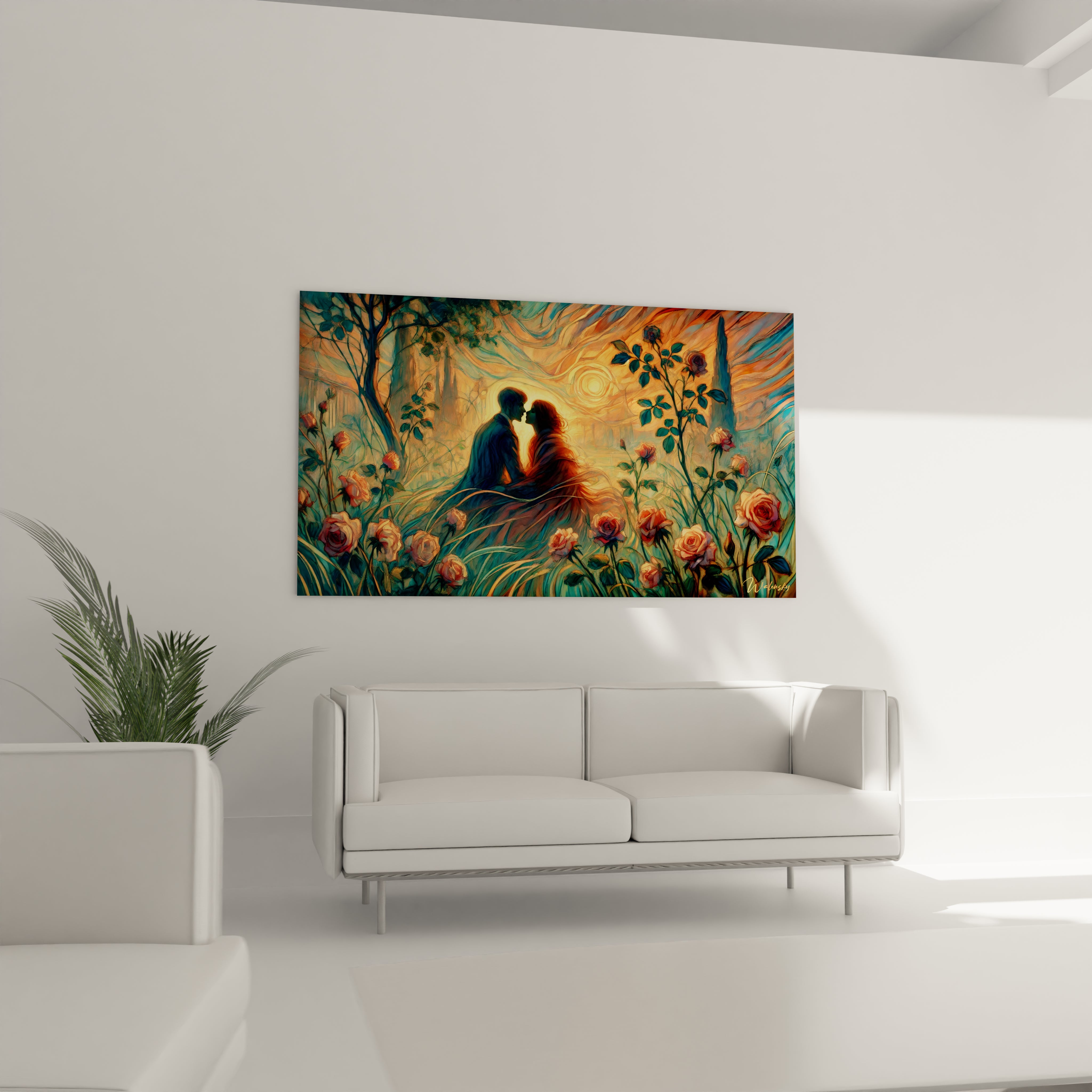 Dans un salon ce tableau romantique capte les regards Sa lumiere douce et ses details floraux ajoutent charme et elegance tout en creant une ambiance propice a la detente

