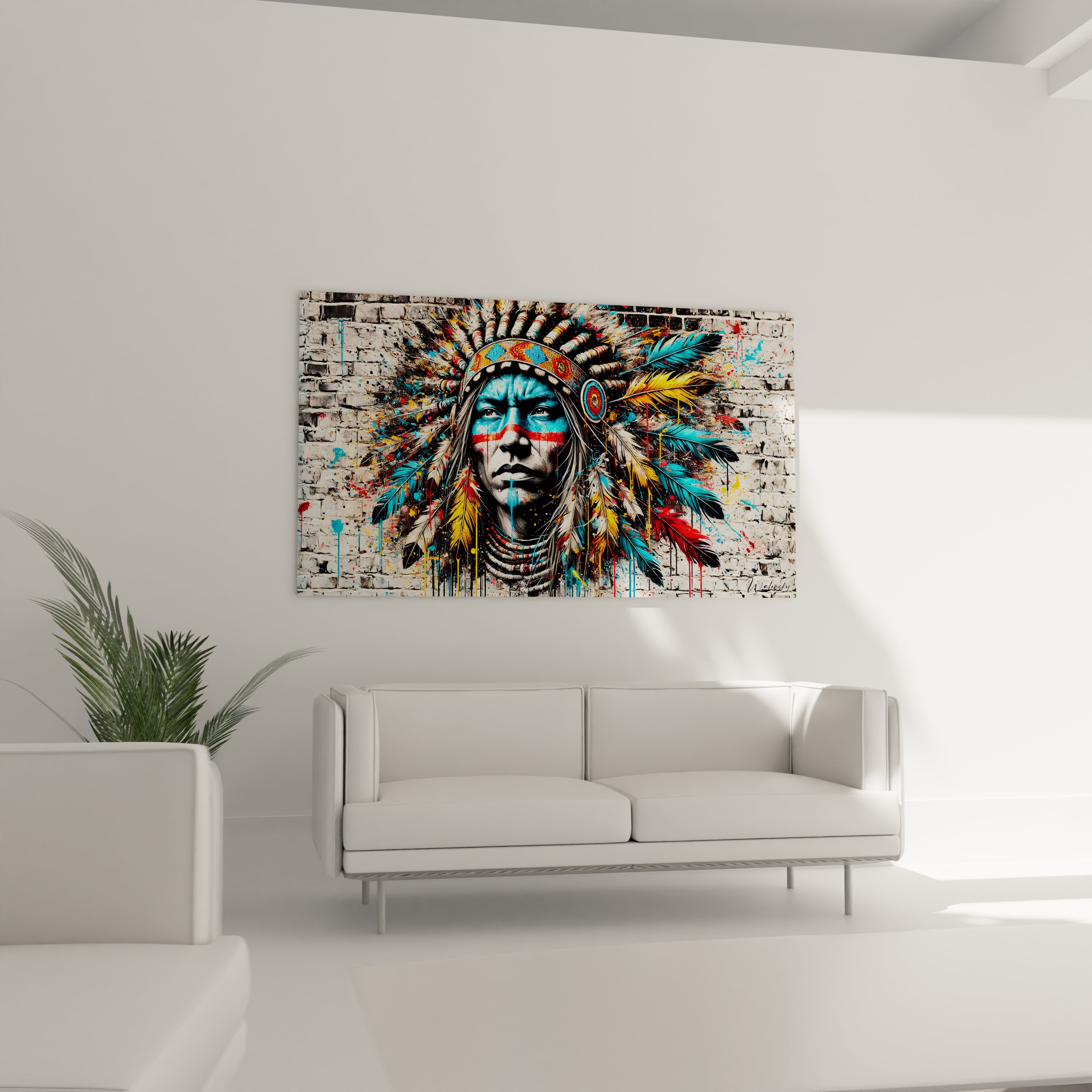 Place au-dessus d'un canape, ce tableau street art devient le centre d'attention de votre salon. Ses couleurs vives et son style urbain apportent caractere et vitalite a votre decor.

