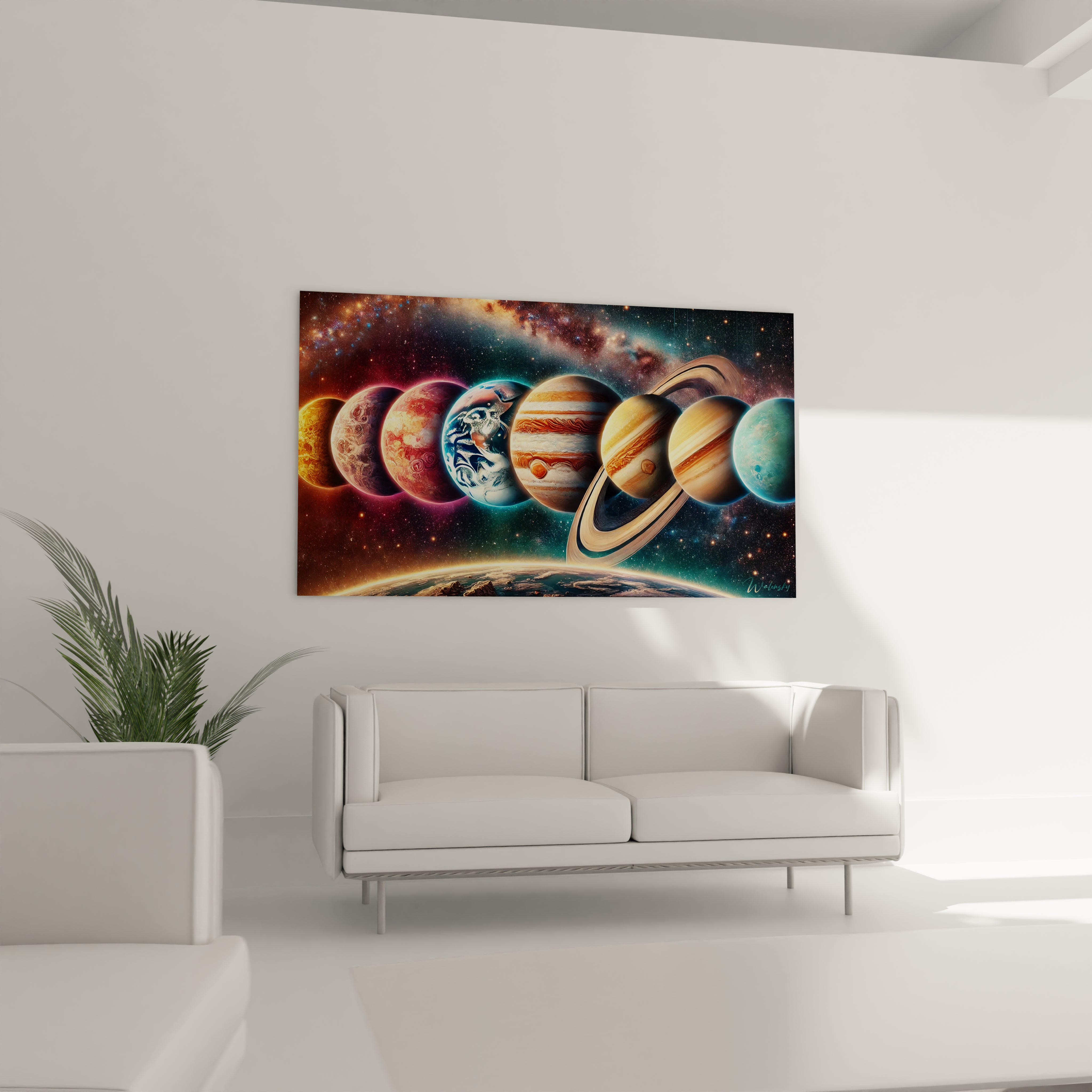 Apportez une touche cosmique a votre salon avec ce tableau Systeme Solaire, fusion parfaite entre mystere de l'univers et elegance moderne.

