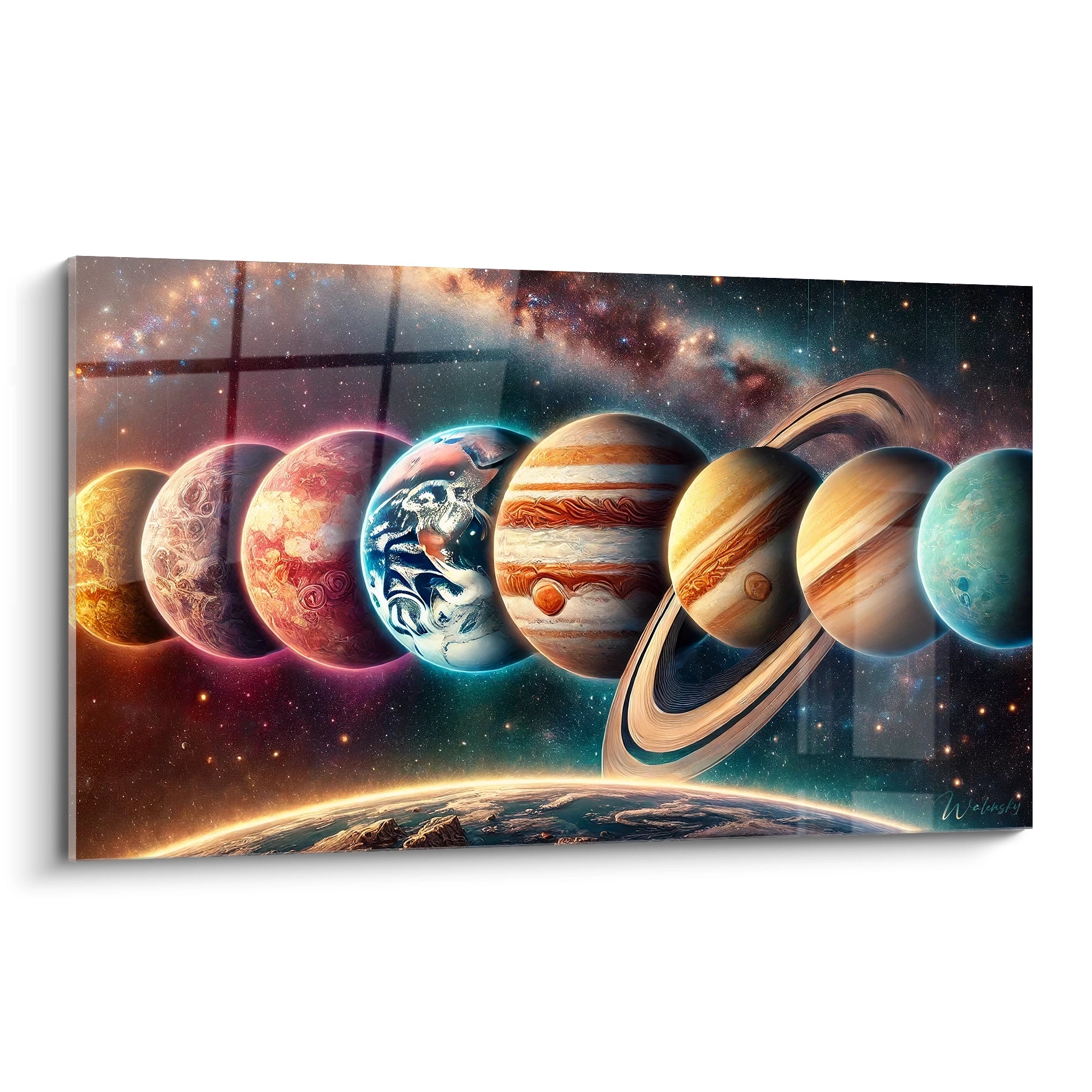 Admirez la beauté du tableau Systeme Solaire avec ses couleurs vives et son style contemporain, une representation unique de l'univers et de ses mysteres.

