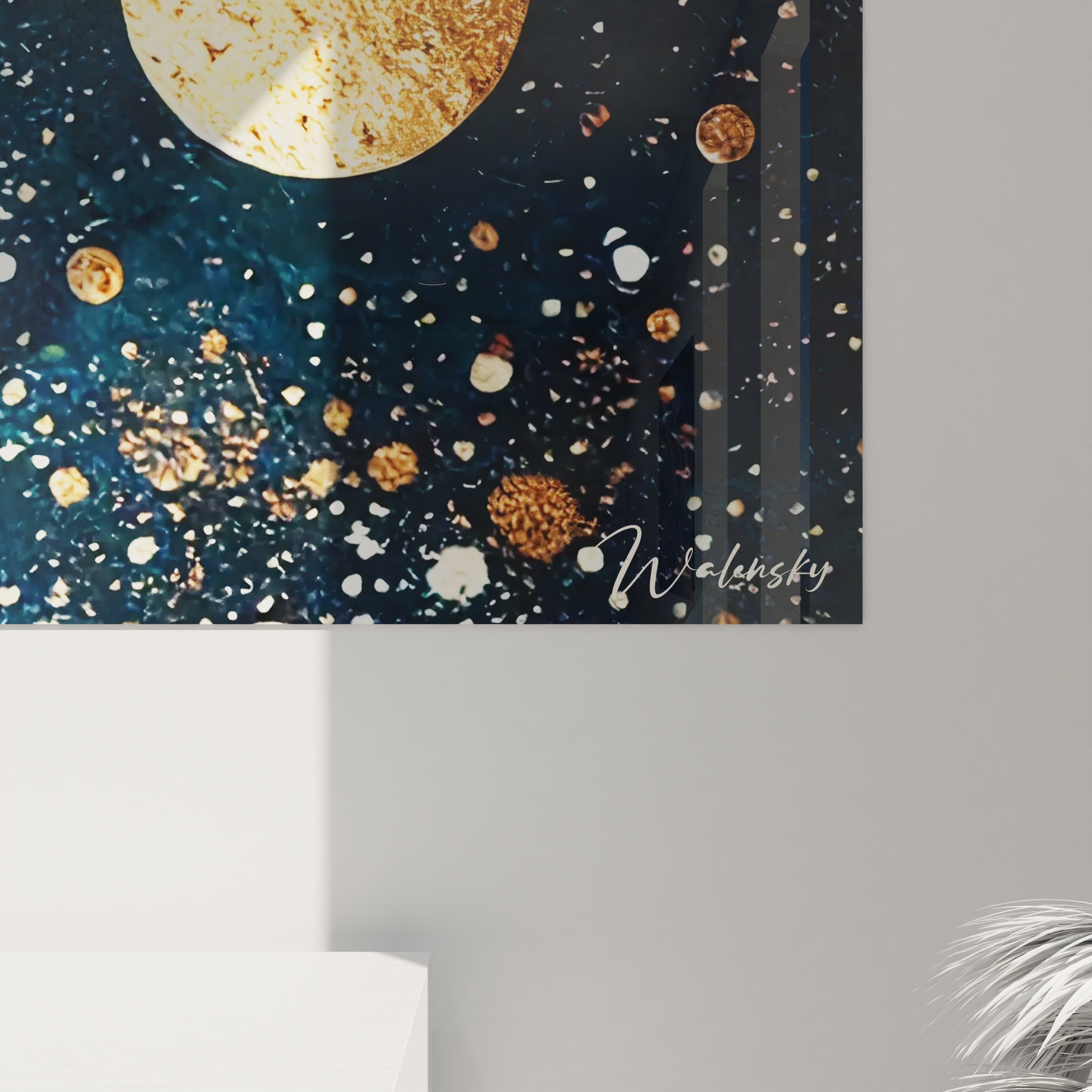 Vue rapprochee du tableau yin yang. Une oeuvre detaillee alliant textures variees et nuances raffinees pour representer l harmonie universelle.






