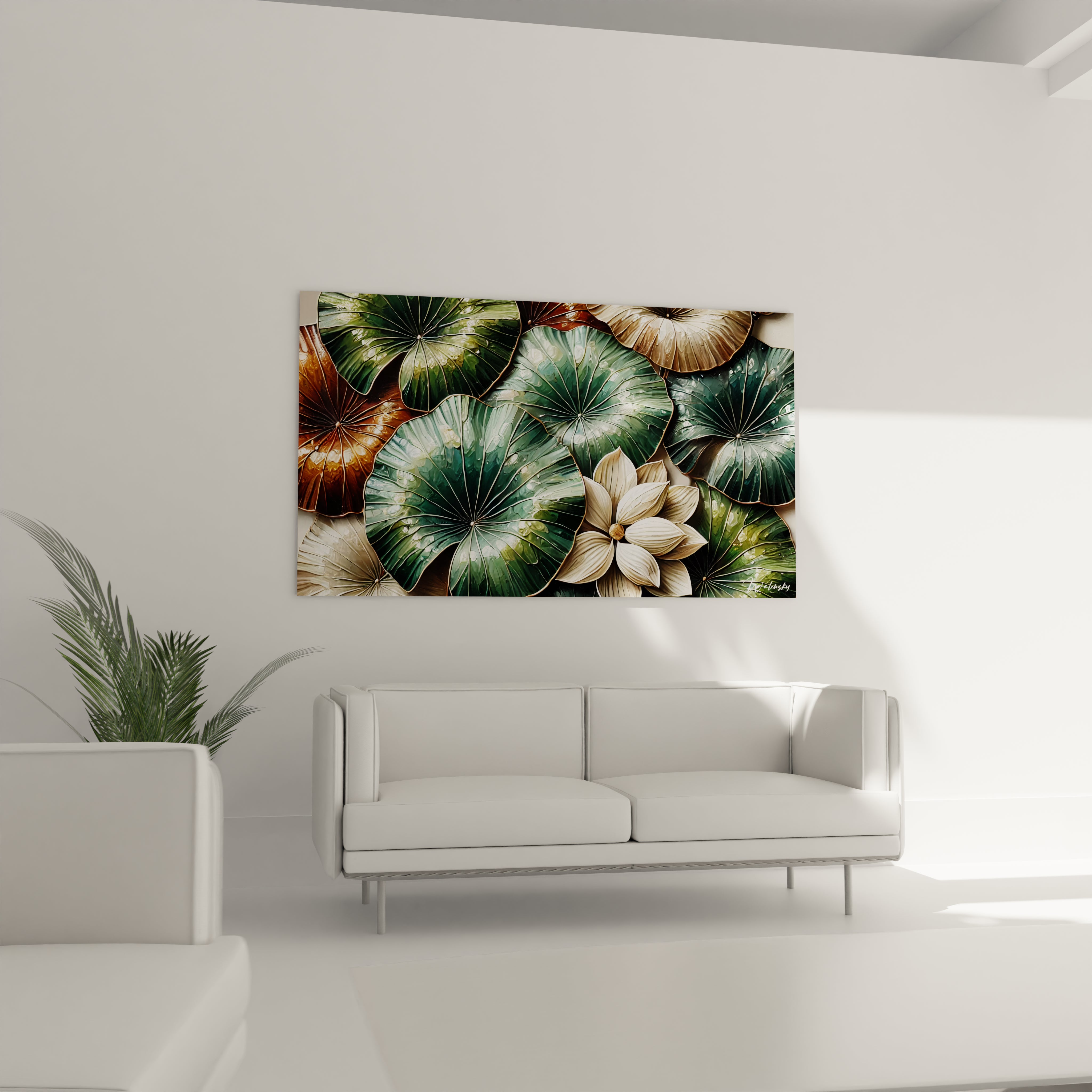 Ce tableau zen sublime votre salon en ajoutant une touche de nature et d'elegance. Installe au-dessus du canape, il cree une atmosphere harmonieuse et relaxante.

