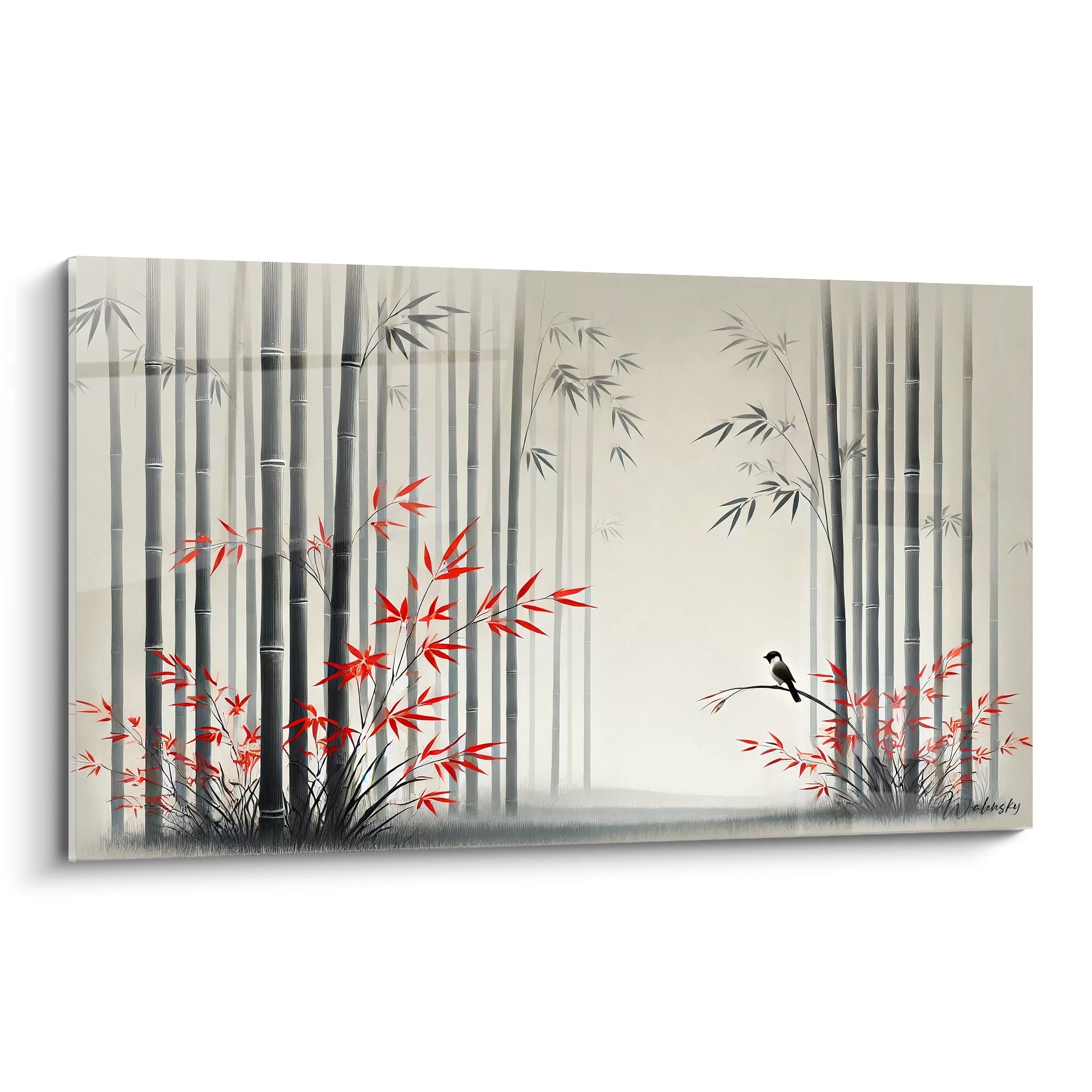 Admirez ce tableau zen vu de biais, une invitation a la serenite inspiree par une bambouseraie, ou lignes et couleurs se melent pour apaiser l esprit et rehausser votre decor.

