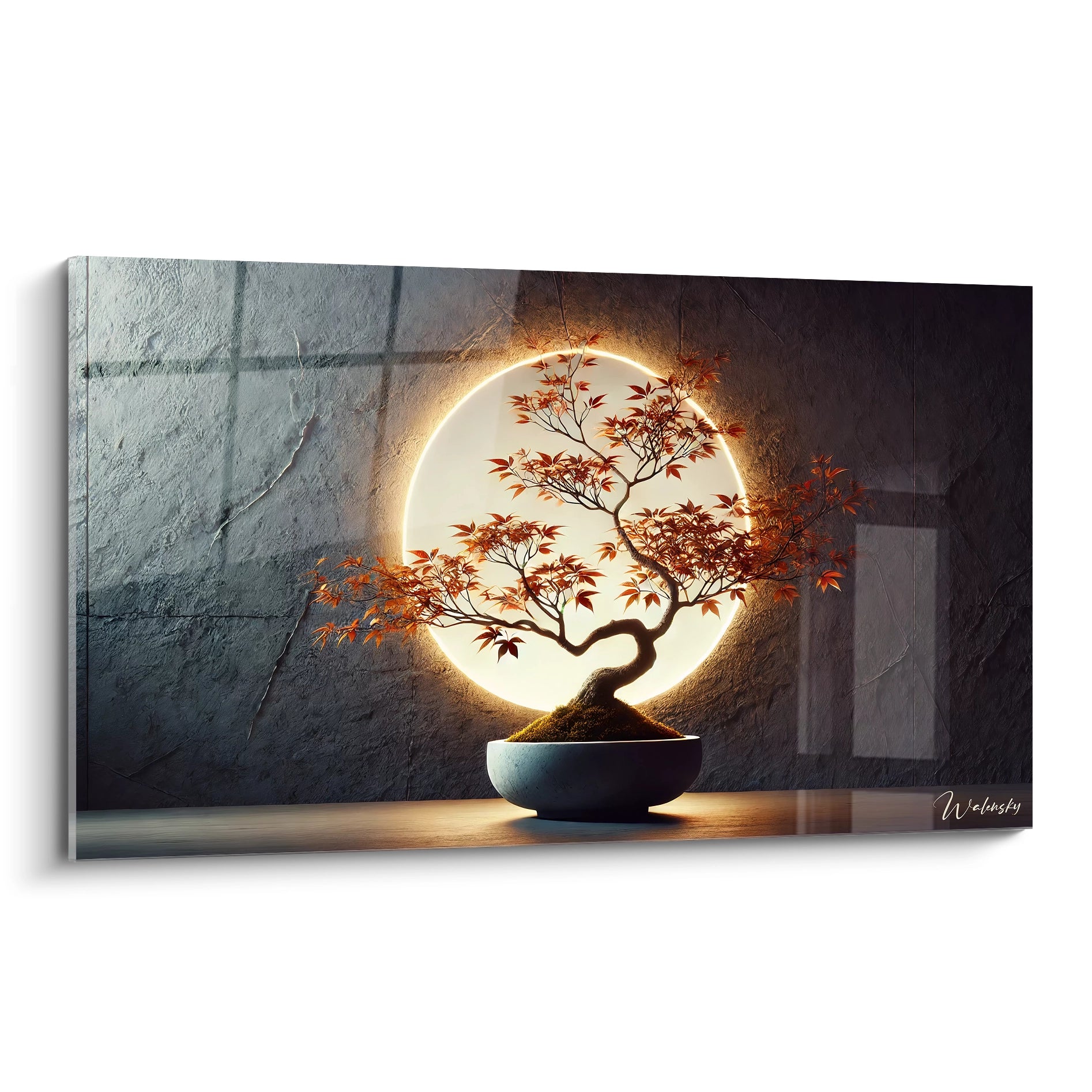 Ce tableau zen inspire calme et equilibre. Vue de biais, il revele des details subtils, parfait pour ajouter une touche de serenite a votre interieur.

