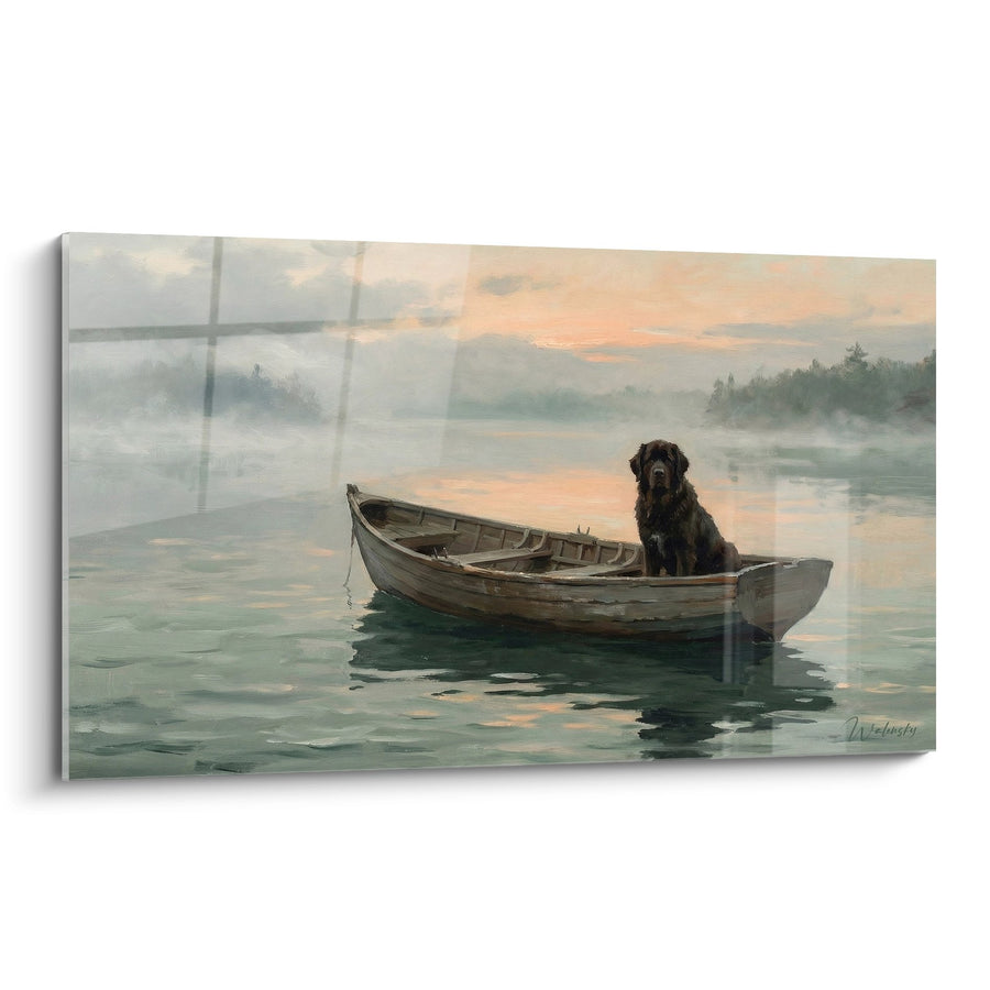 Tableau Terre Neuve dans une Barque au Coucher de Soleil - Fidèle Compagnon - Edition Terre Neuve
