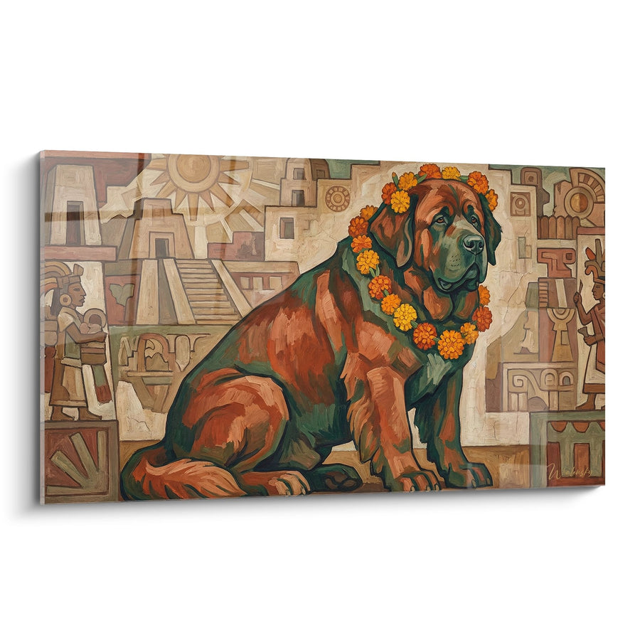 Tableau Chien aux Tons Roux sur Fond Maya - Grandeur Antique - Edition Terre Neuve