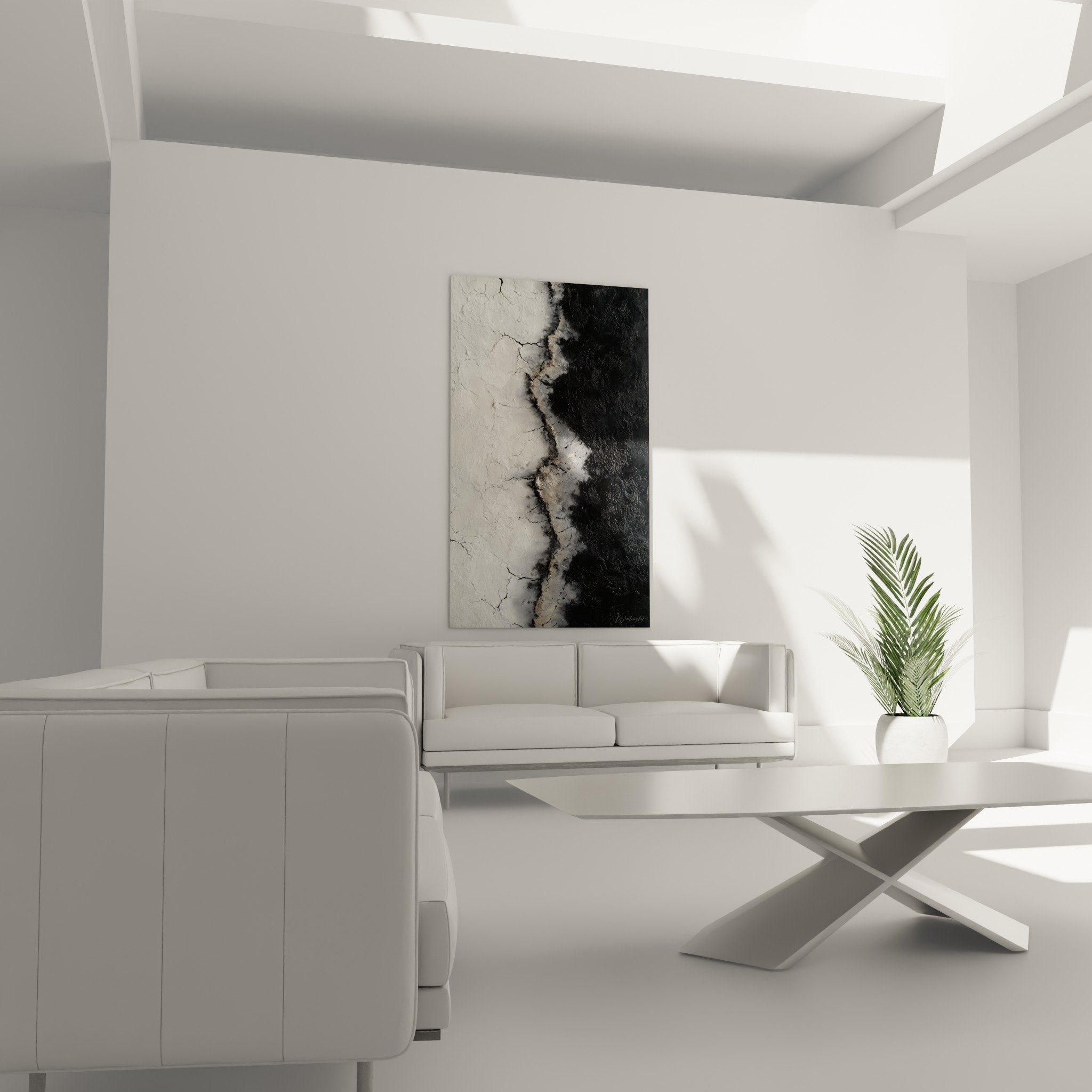 Gros plan texture fissures tableau abstrait blanc anthracite relief mineral