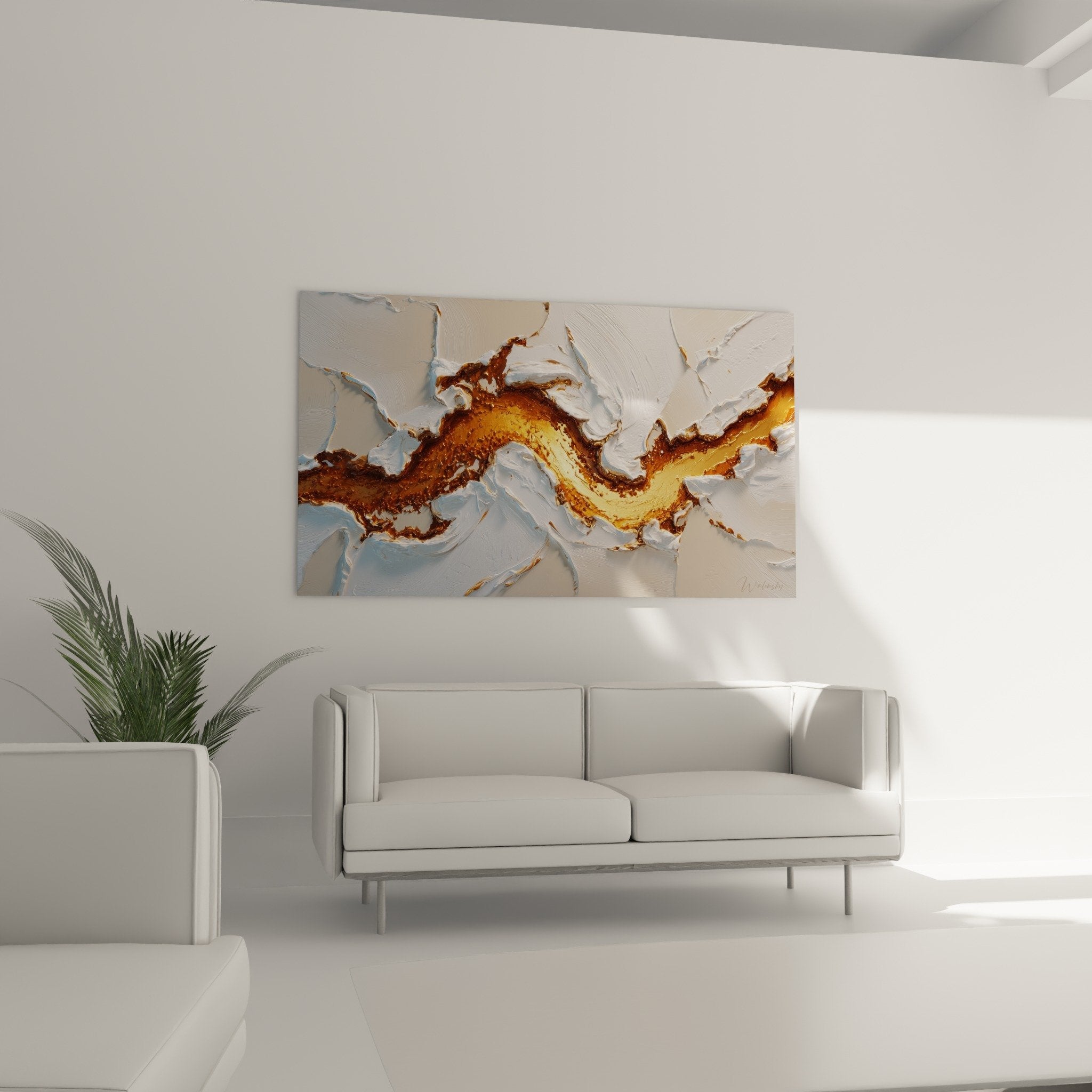 gros plan texture relief empâtements dorés blancs peinture abstraite marbrée