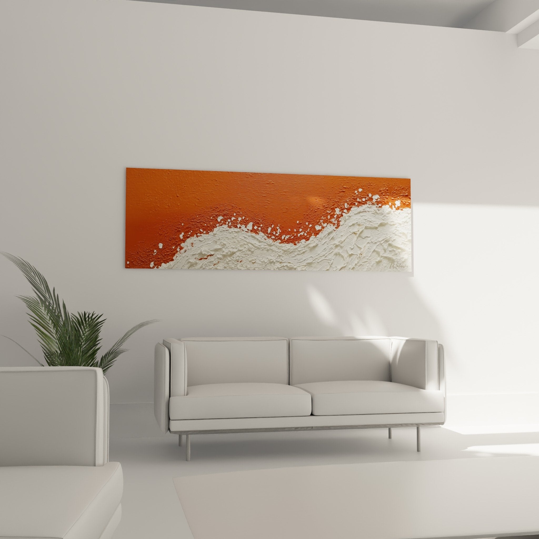 Gros plan texture epaisse vague orange blanche relief matiere tableau feng shui centre terre
