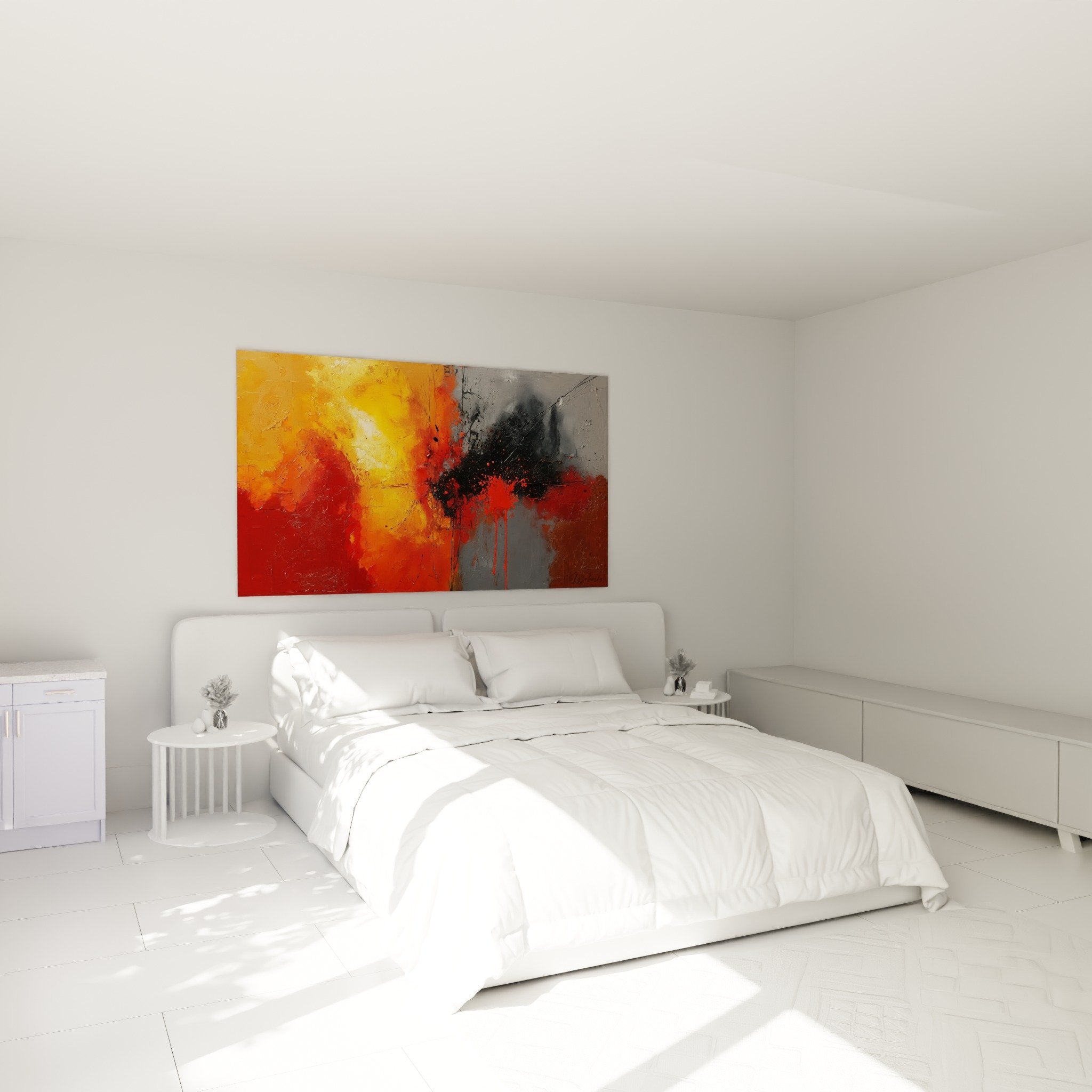 Abstrakte rote orangefarbene Leinwand Schlafzimmer weiße Wand Dekoration Feng Shui Feuer warme Atmosphäre
