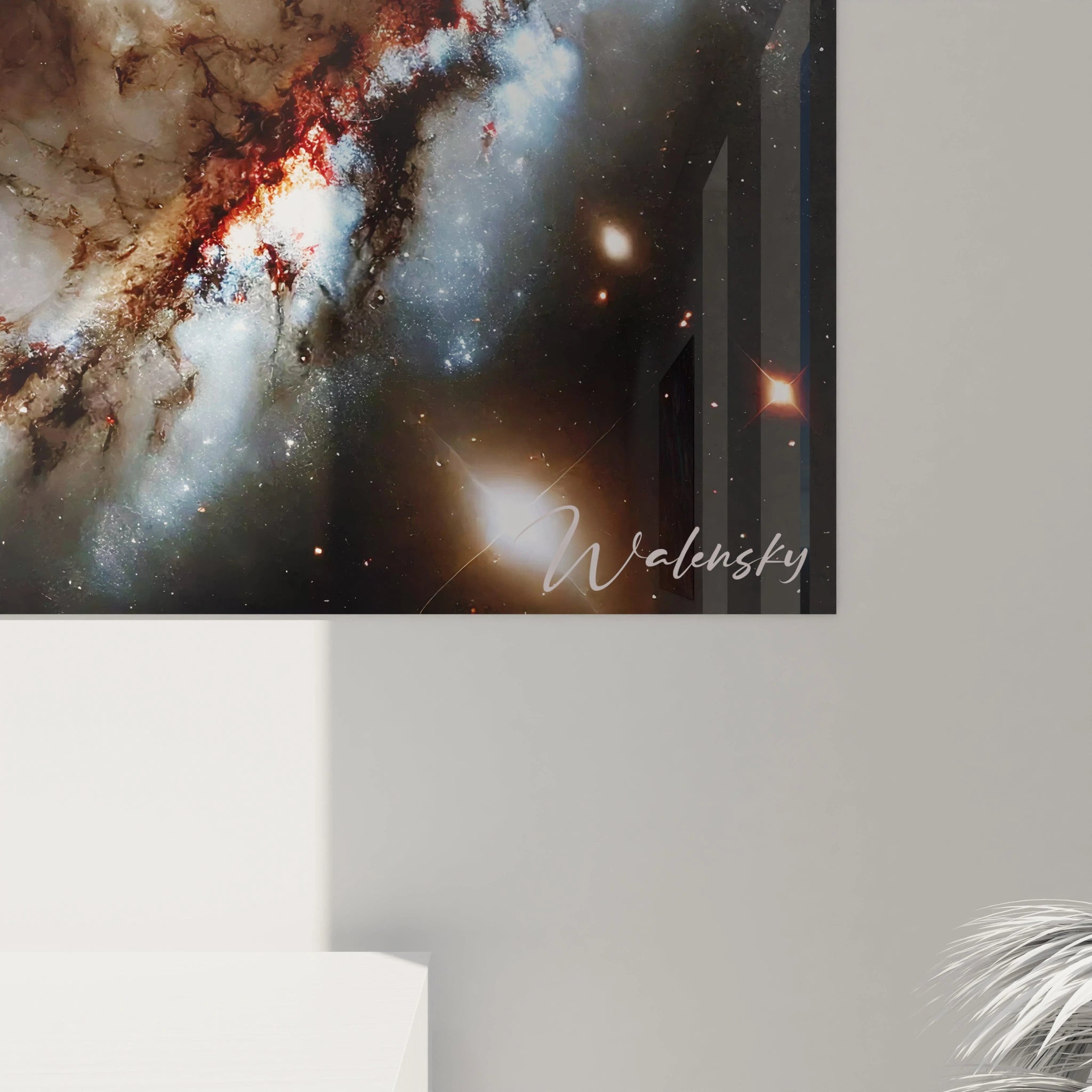 vue rapprochee d un tableau espace details stellaires textures subtils eclats lumineux teintes intenses bleu bronze blanc captivent l oeil voyage cosmique ideal pour l inspiration quotidienne

