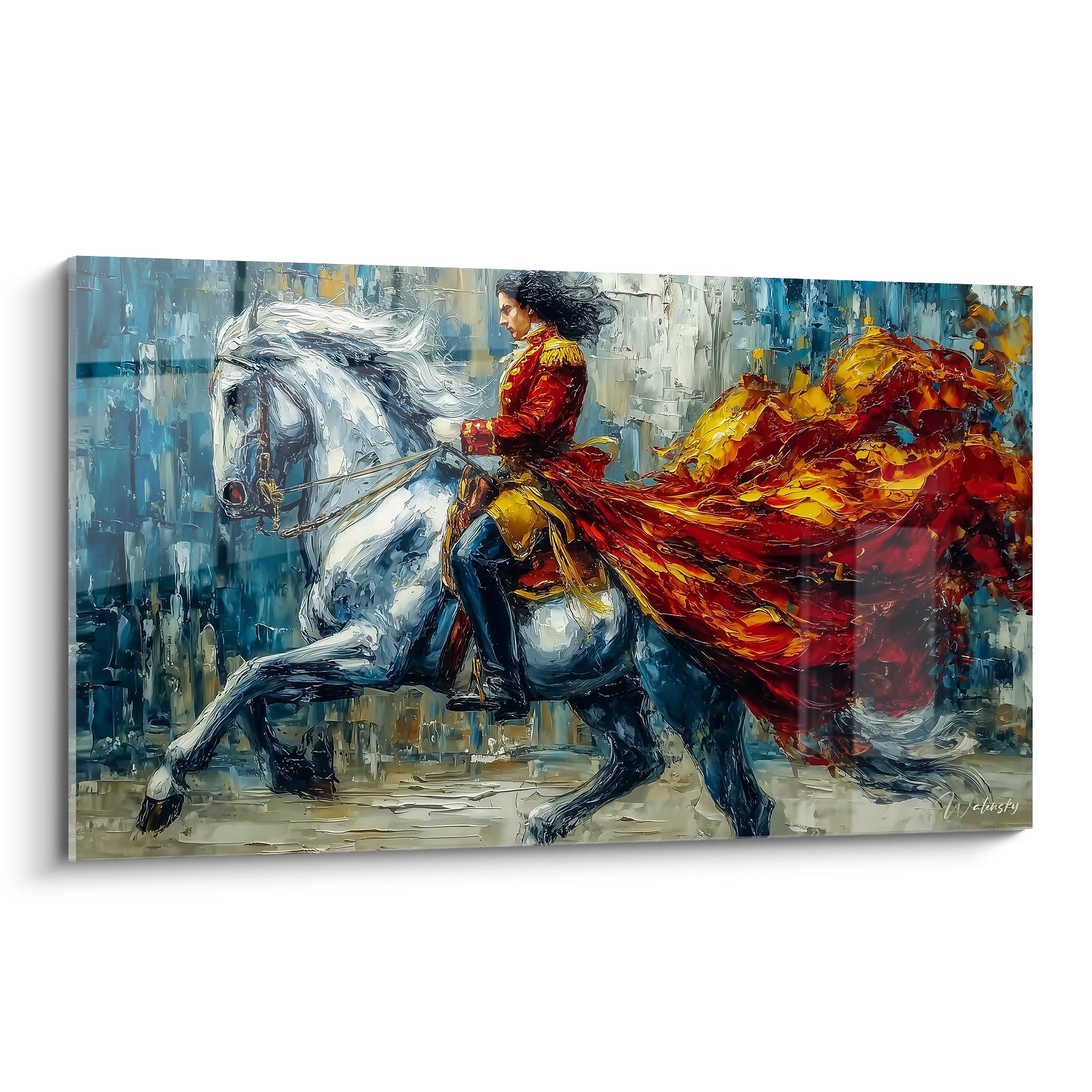 Tableau mural Walensky montrant Napoléon à cheval avec cape rouge en mouvement tableau Napoléon moderne pour décoration murale
