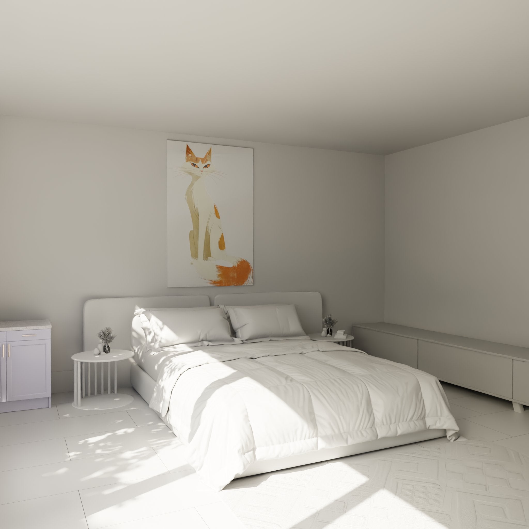 Décoration murale chat Turkish Van dans chambre moderne, ambiance douce et apaisante