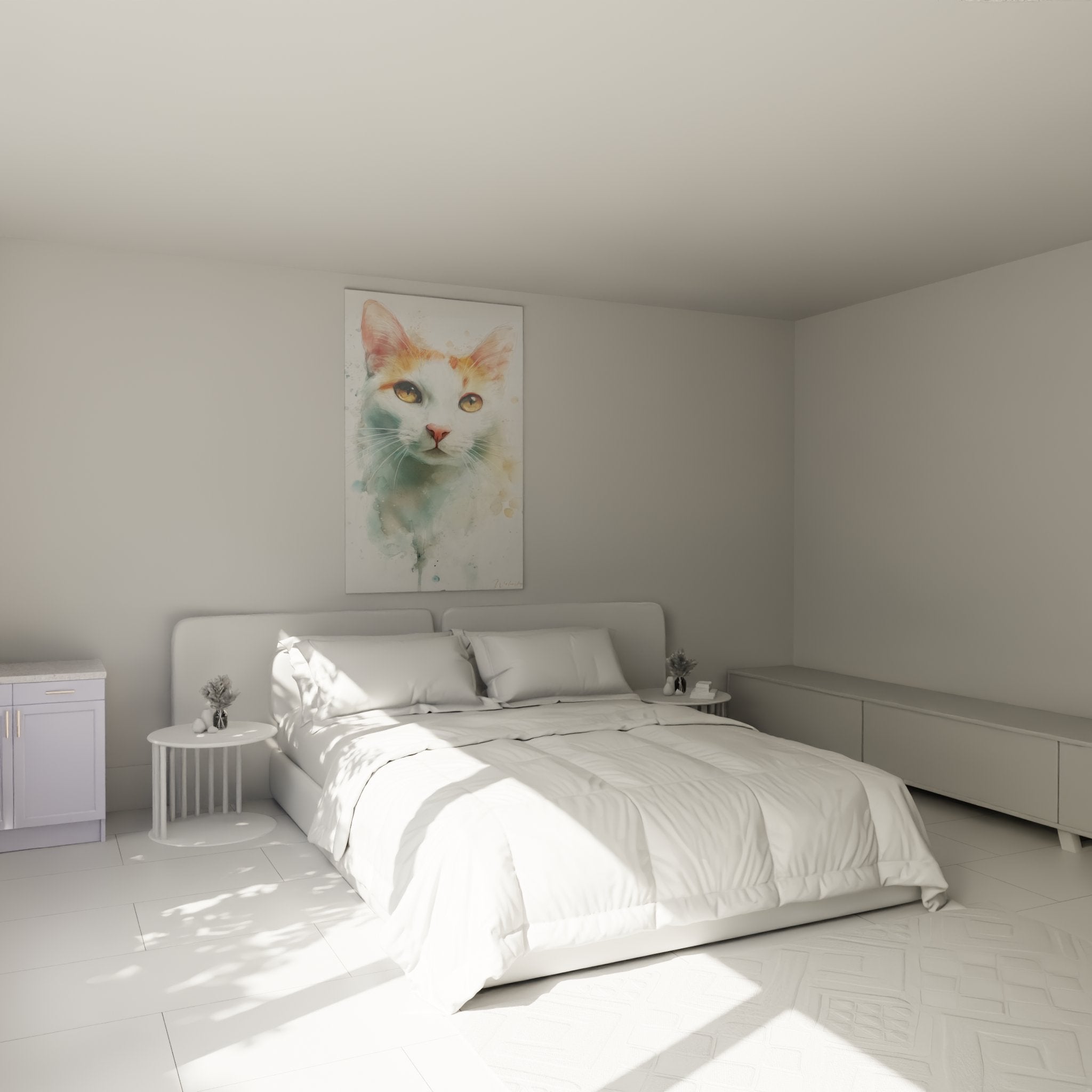 Decoration murale chambre tableau chat Turkish Van peinture artistique ambiance cosy