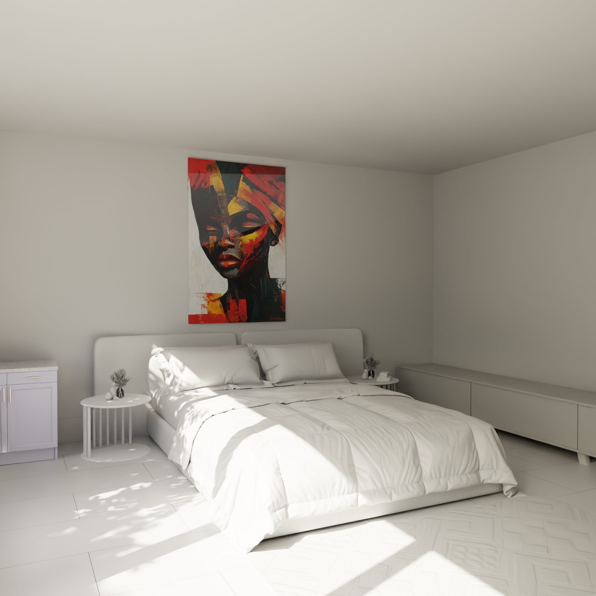 Quadro ritratto donna africana colorato appeso in camera moderna, decorazione murale artistica