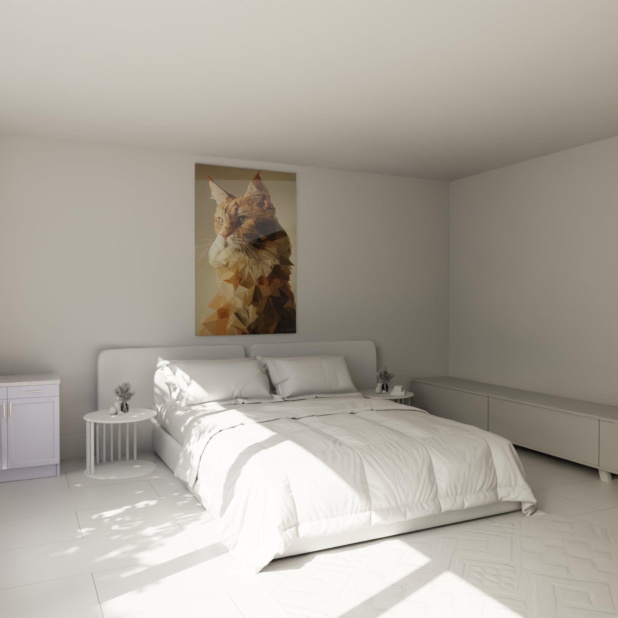 Bedroom decor with polygonal orange cat painting American Bobtail modern geometric style wall art