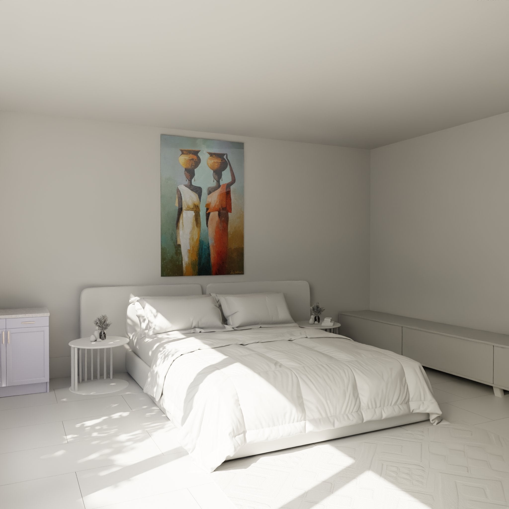 Decoration murale chambre tableau femmes africaines porteuses eau jarres dorees ambiance ethnique chic