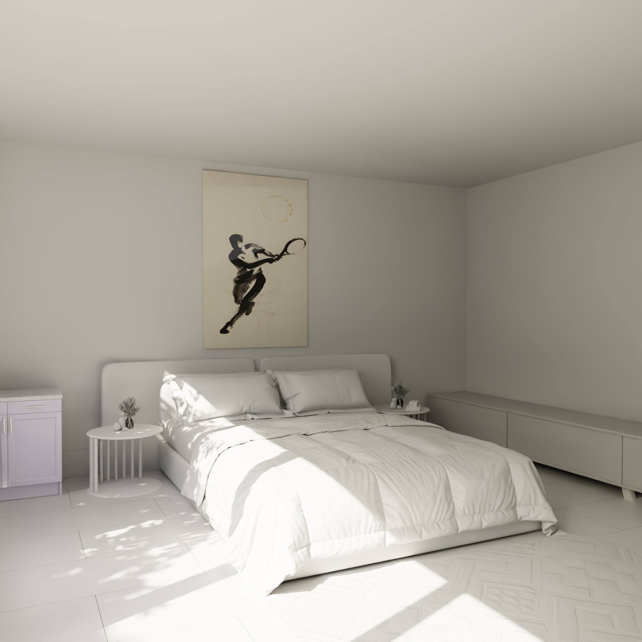 Tableau tennis zen dans chambre moderne decoration murale art sportif minimaliste