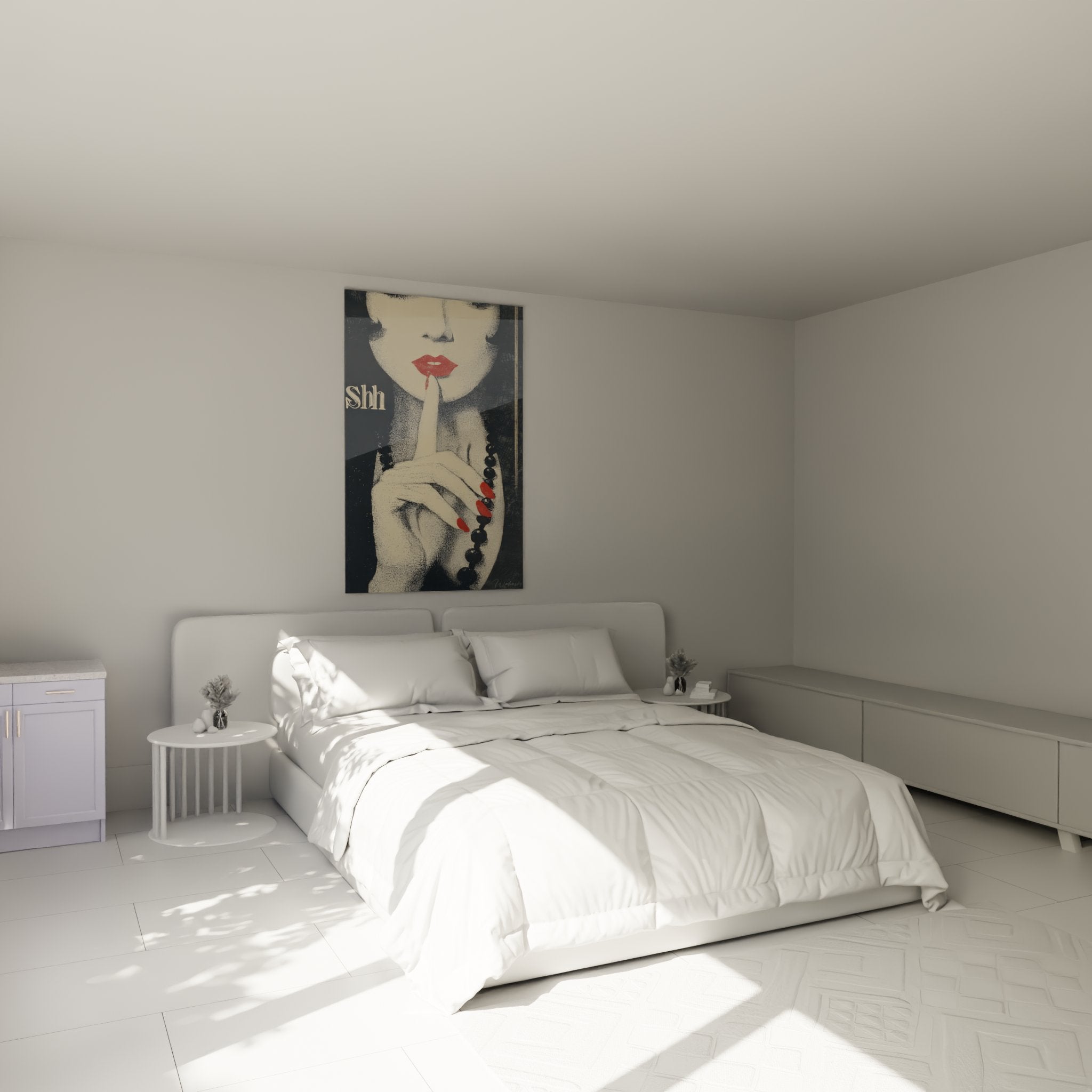 Mysterious woman art deco painting in modern bedroom vintage wall decor red lips