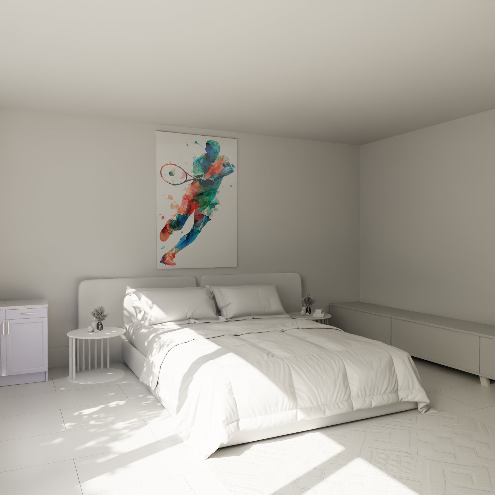 Decoration murale tennis aquarelle dans chambre moderne style sportif contemporain